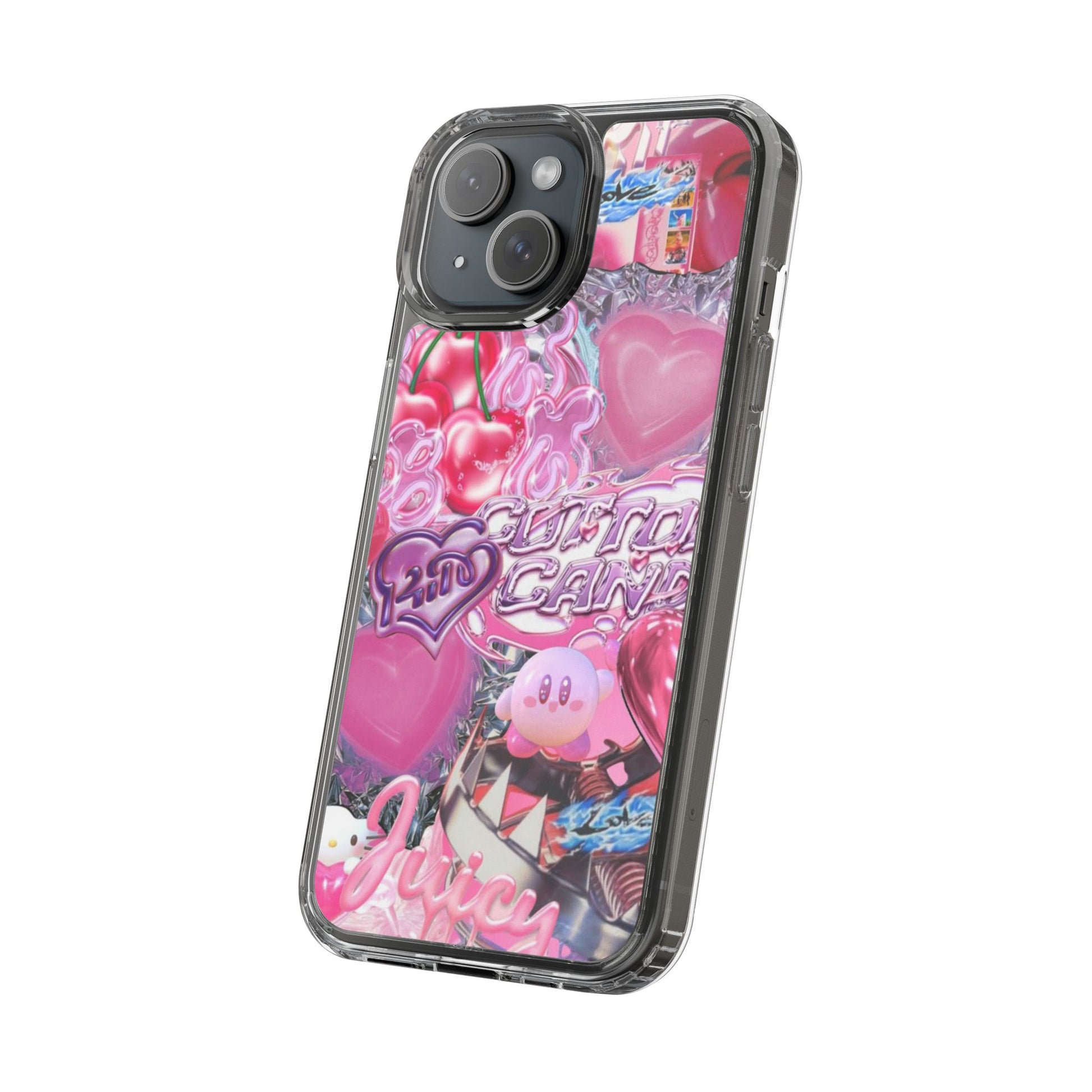 Juicy Candy Clear Phone Cases - Cute Cherry Heart Design for Sweet Lovers