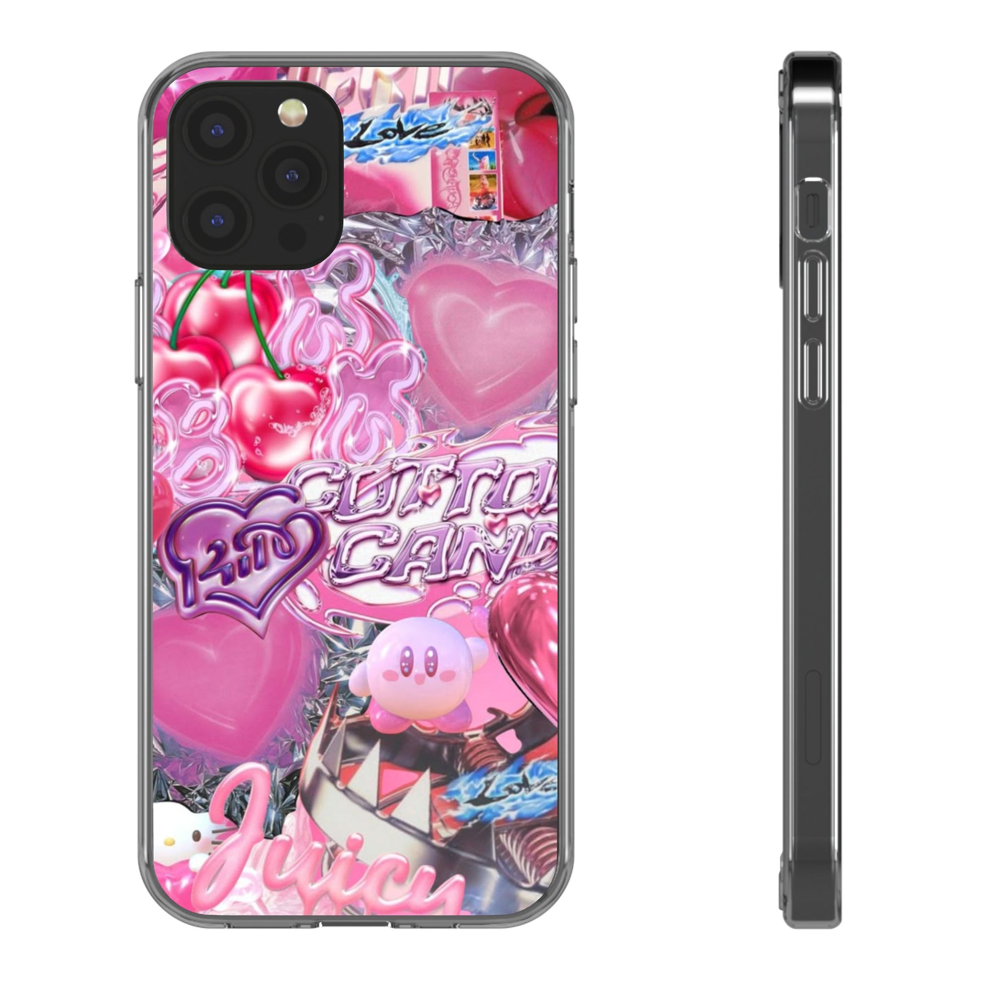 Juicy Candy Clear Phone Cases - Cute Cherry Heart Design for Sweet Lovers