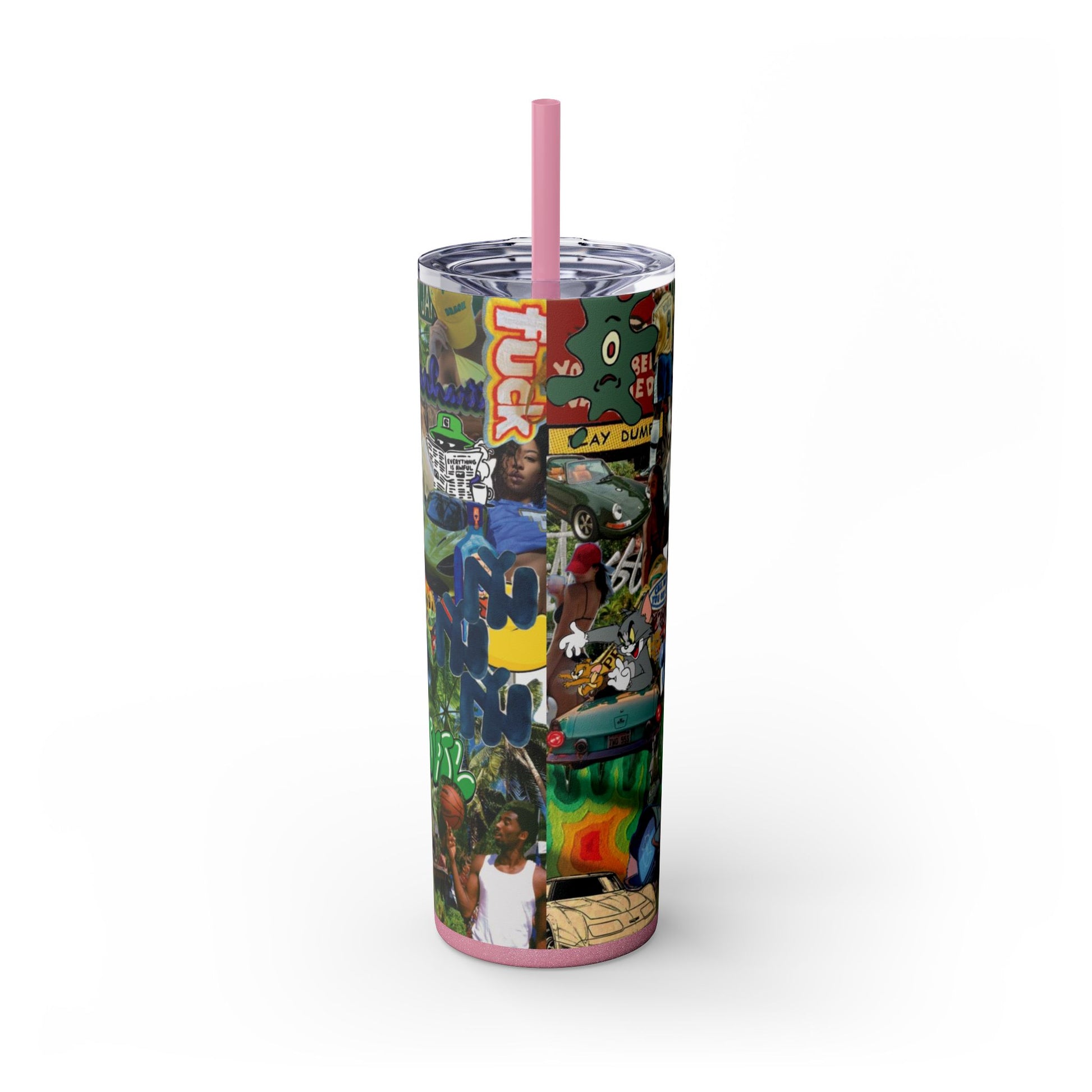 Colorful Graffiti Skinny Tumbler with Straw – 20oz Travel Mug for Urban Art Lovers