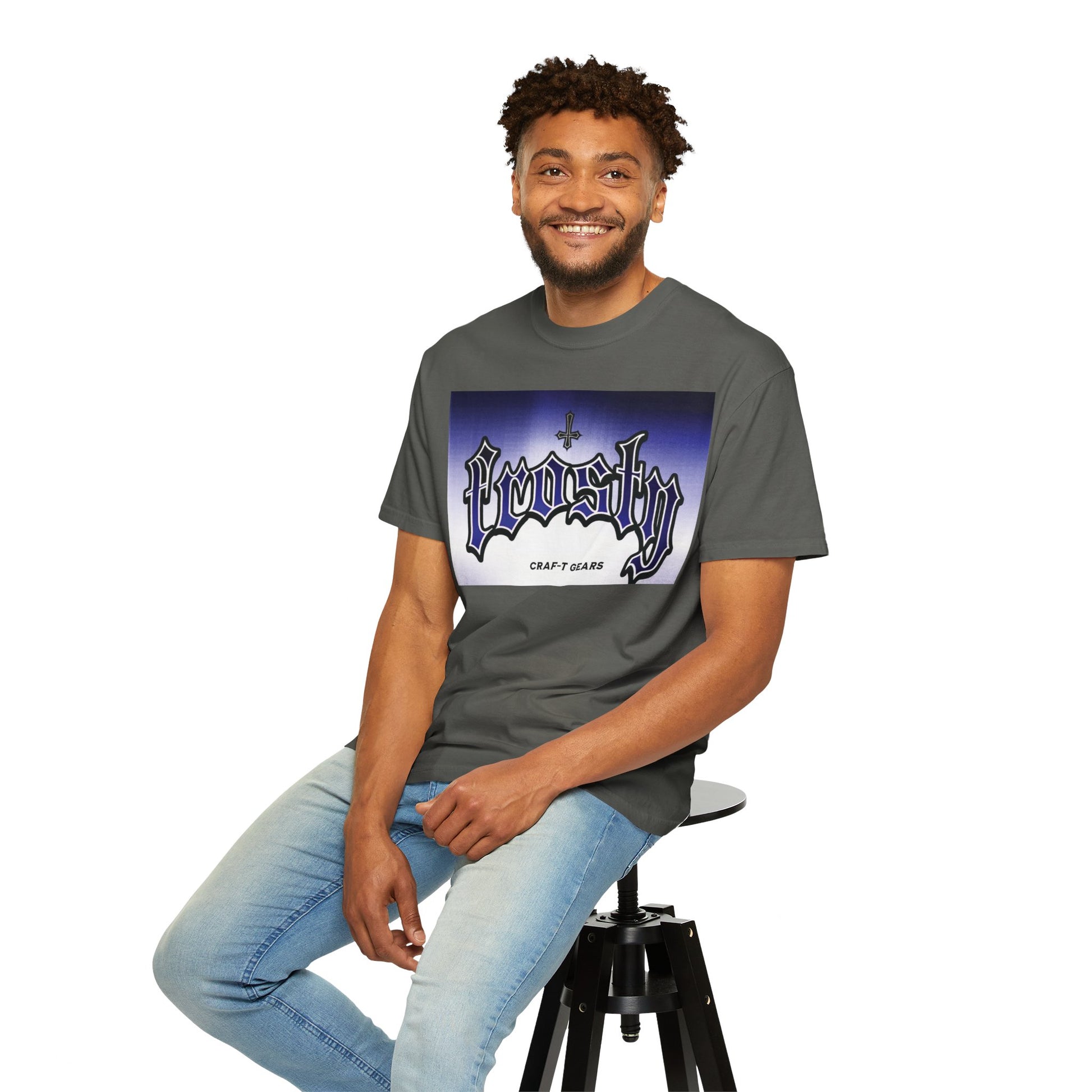 Frosty Male Garment-Dyed T-shirt - Cool Graphic Tee for Streetwear Lovers