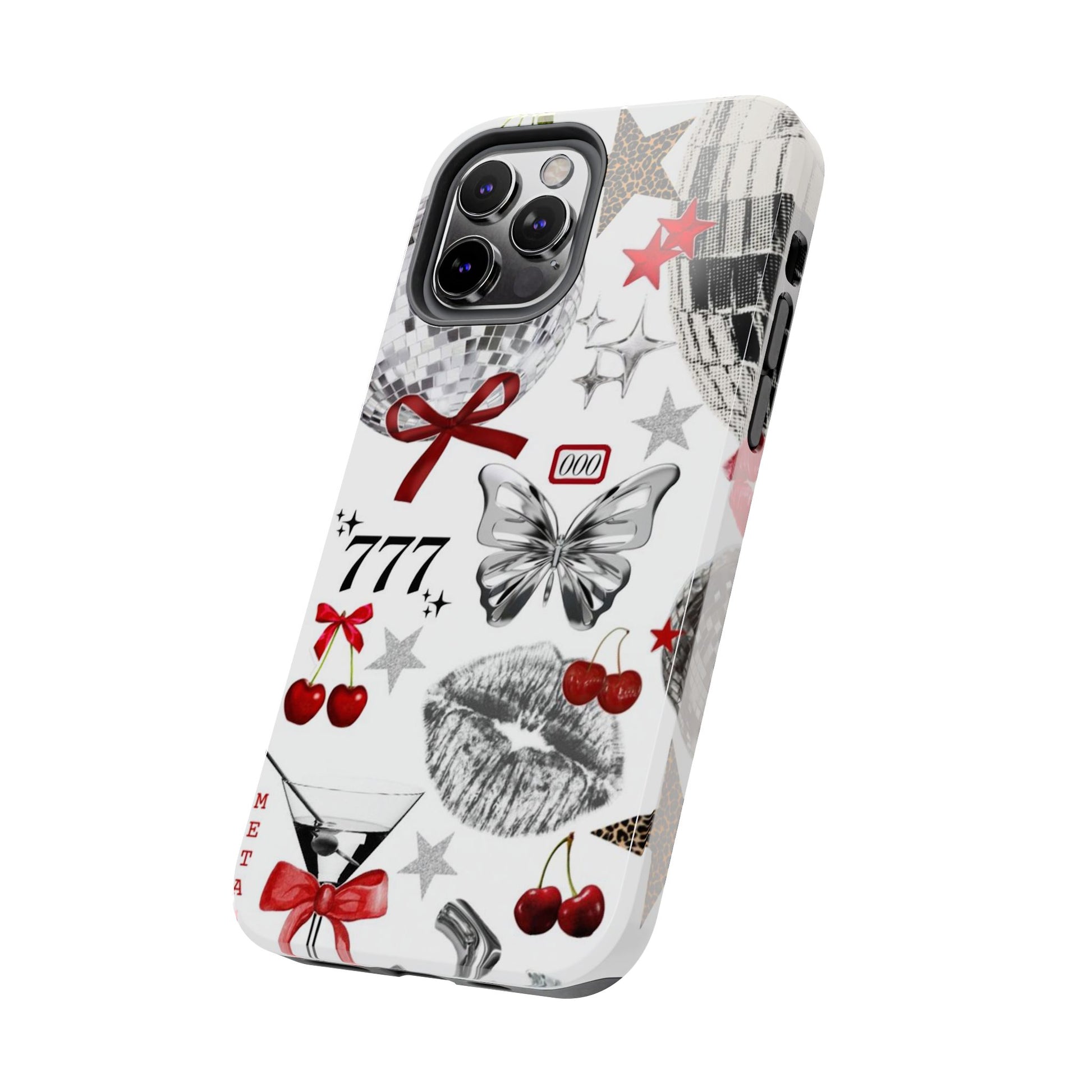 Glamorous Tough Phone Case with Disco Theme and Cherry Accents