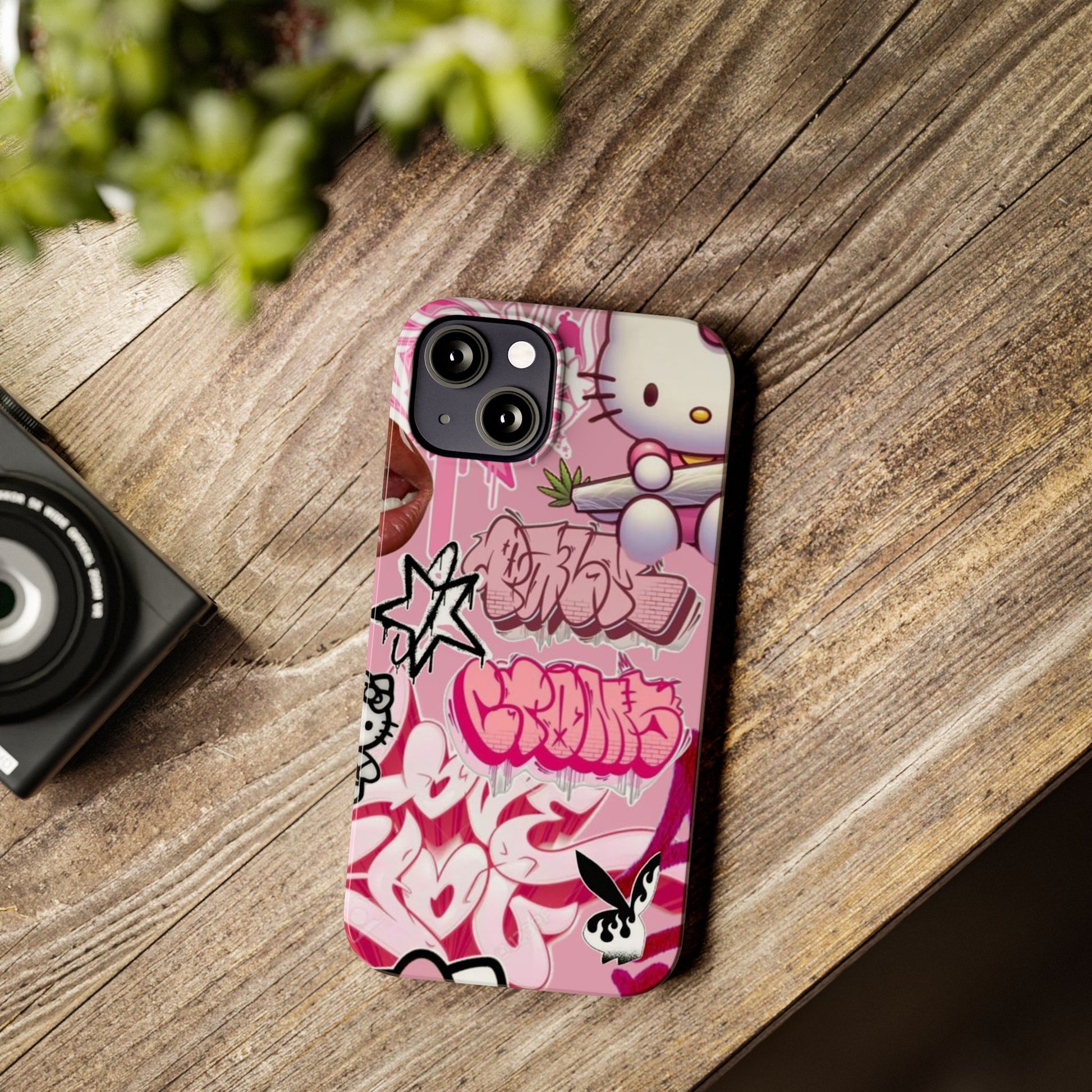Trendy Hello Kitty Slim Phone Case - Graffiti Style, Cute and Stylish