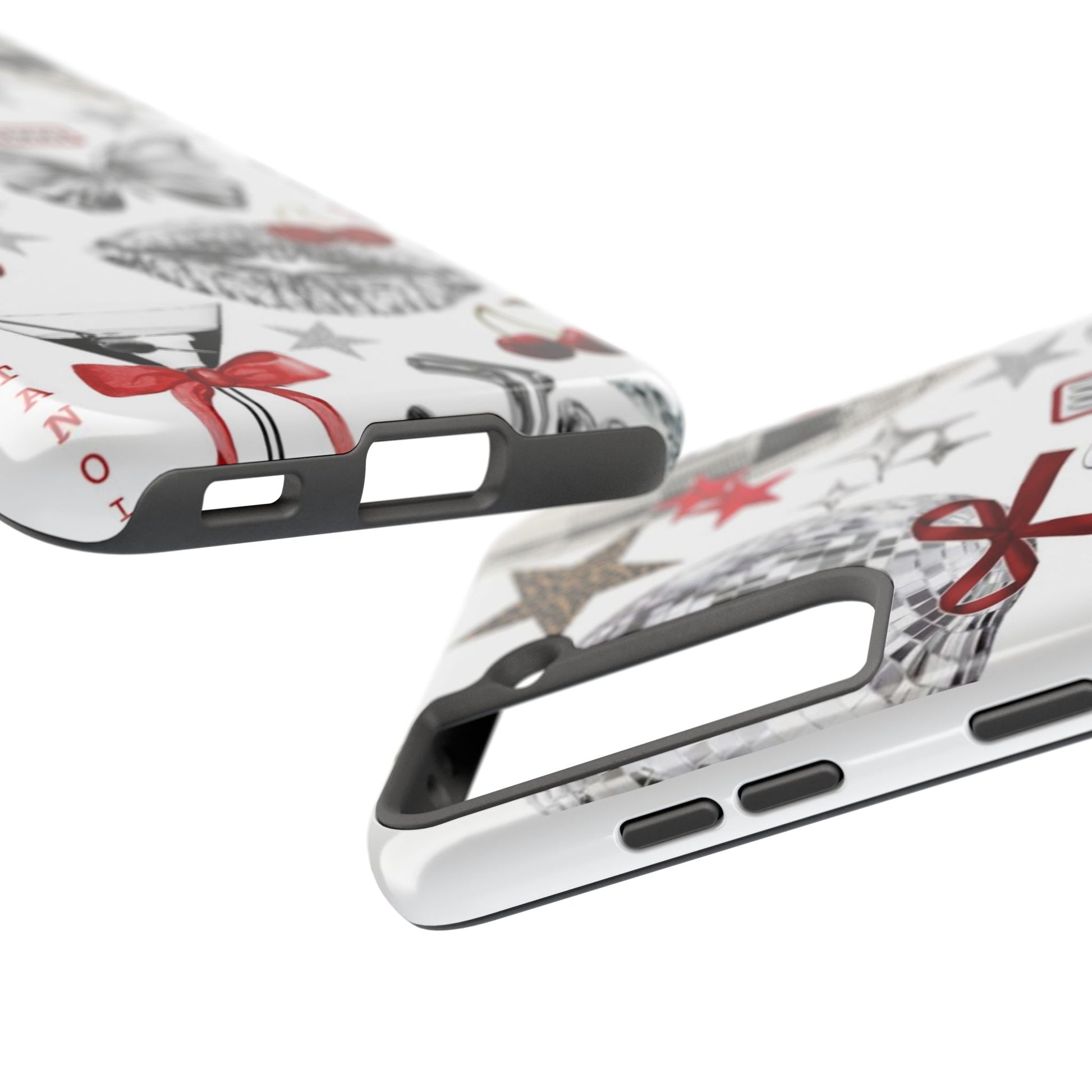 Glamorous Tough Phone Case with Disco Theme and Cherry Accents