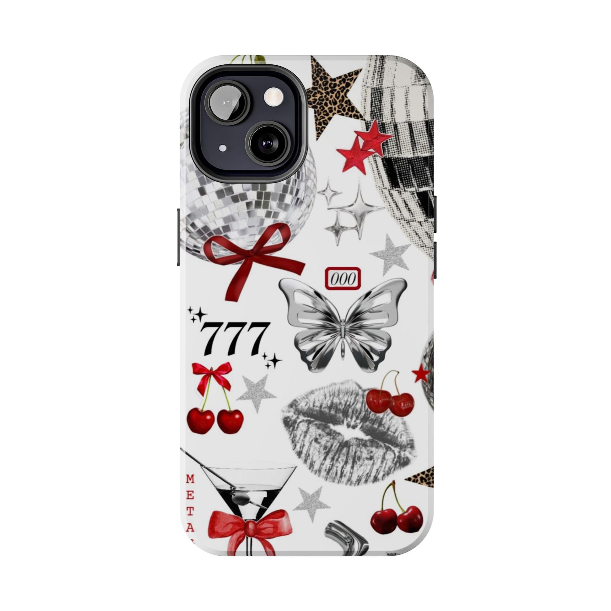 Glamorous Tough Phone Case with Disco Theme and Cherry Accents