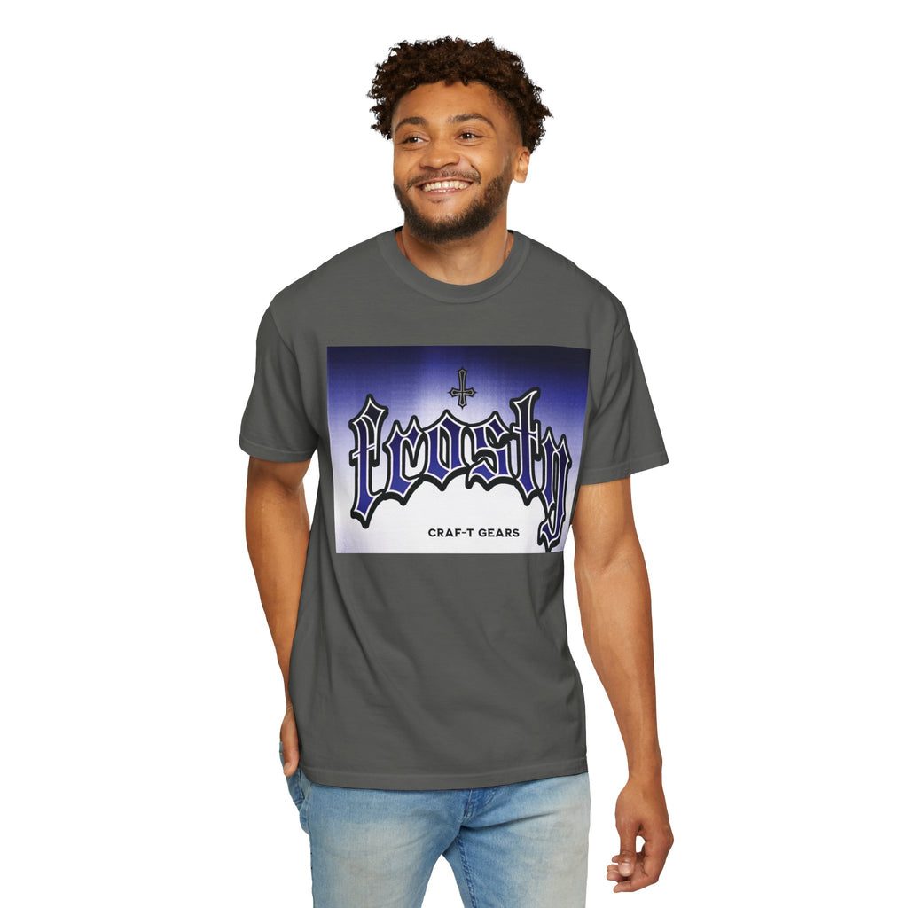 Frosty Male Garment-Dyed T-shirt - Cool Graphic Tee for Streetwear Lovers