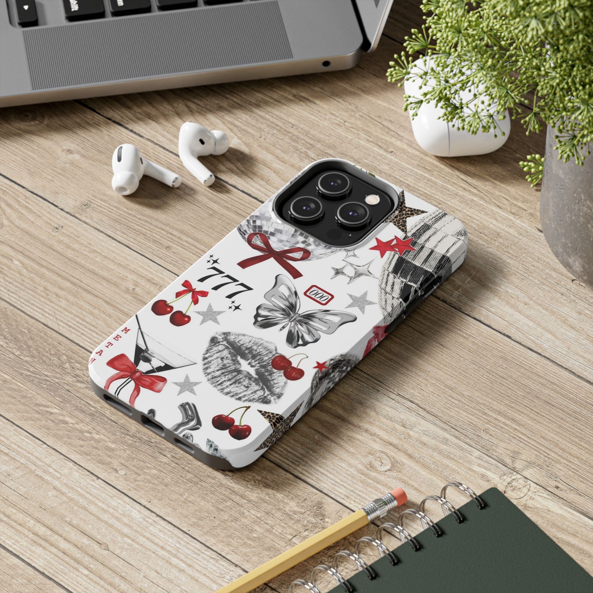 Glamorous Tough Phone Case with Disco Theme and Cherry Accents