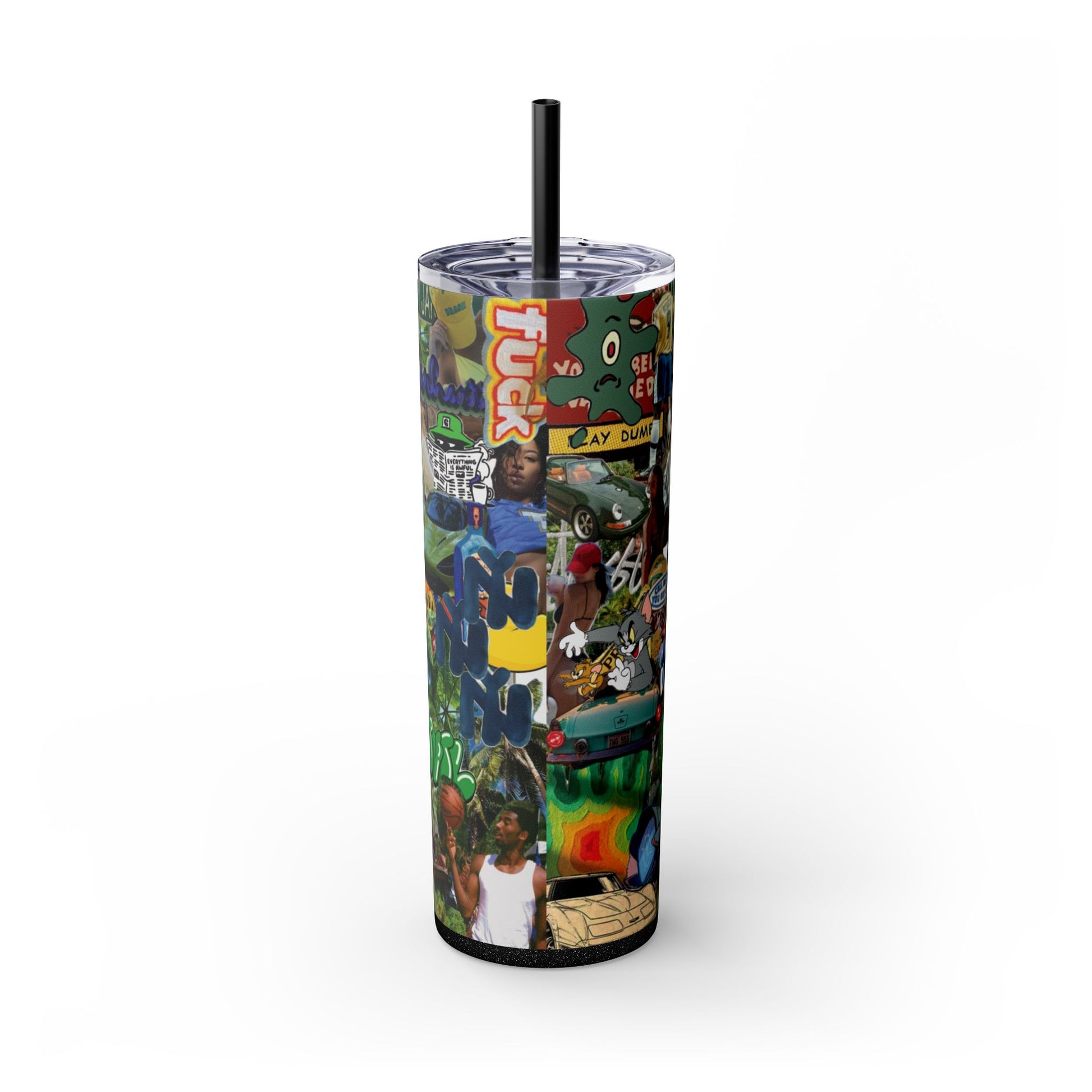 Colorful Graffiti Skinny Tumbler with Straw – 20oz Travel Mug for Urban Art Lovers