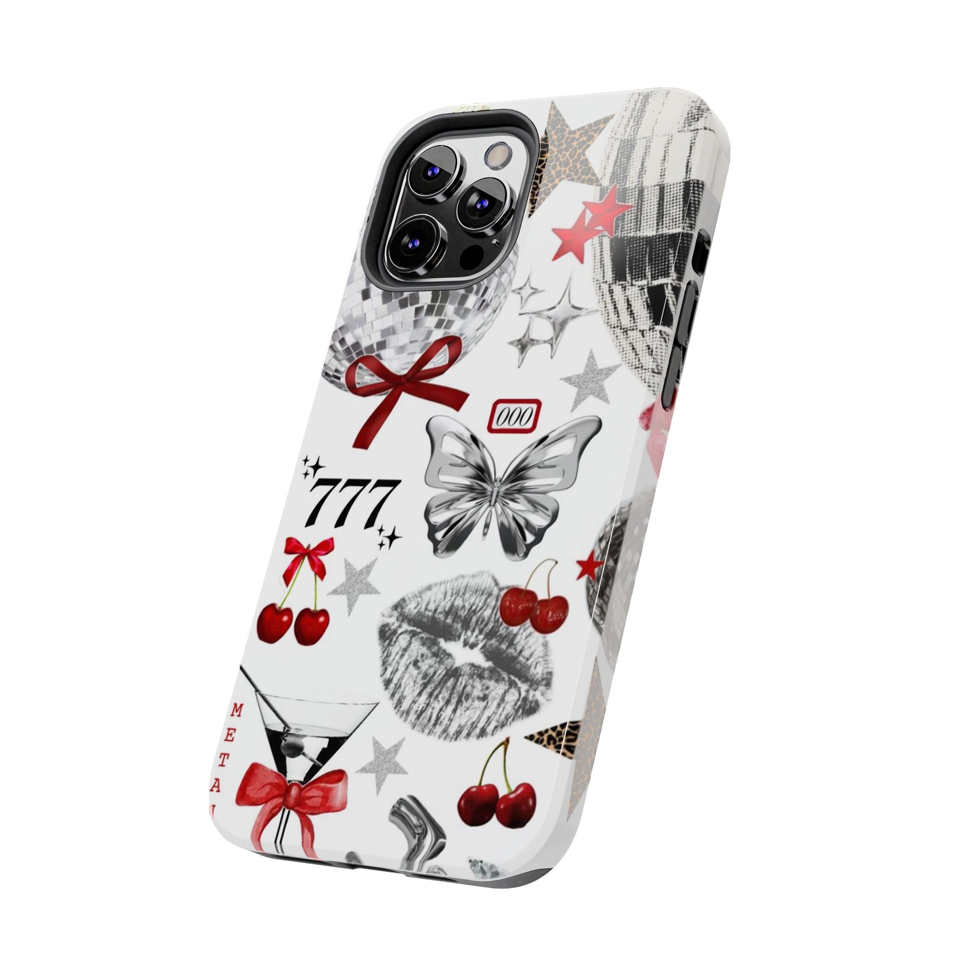 Glamorous Tough Phone Case with Disco Theme and Cherry Accents