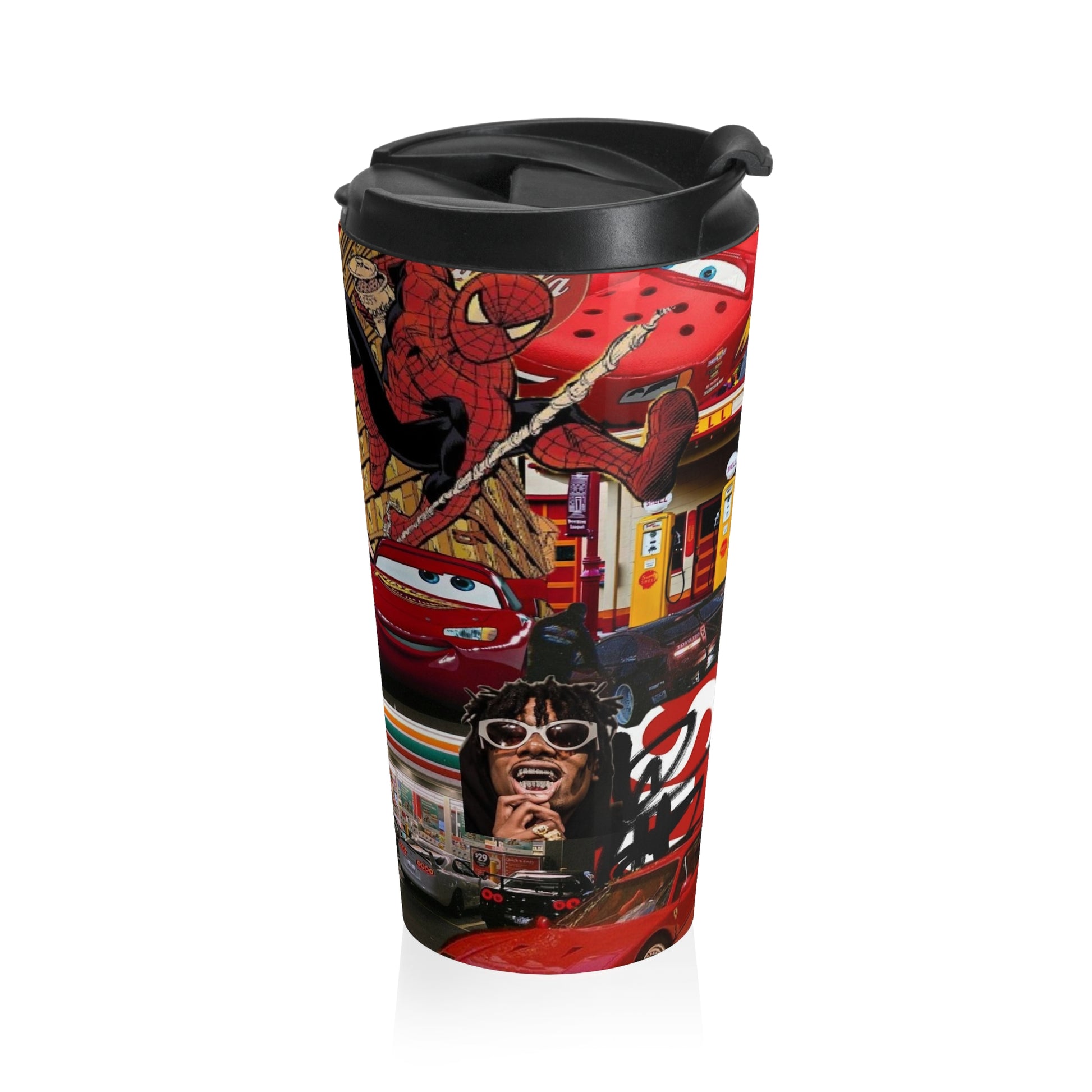 Vibrant Cartoon Travel Mug - Car Enthusiast Design