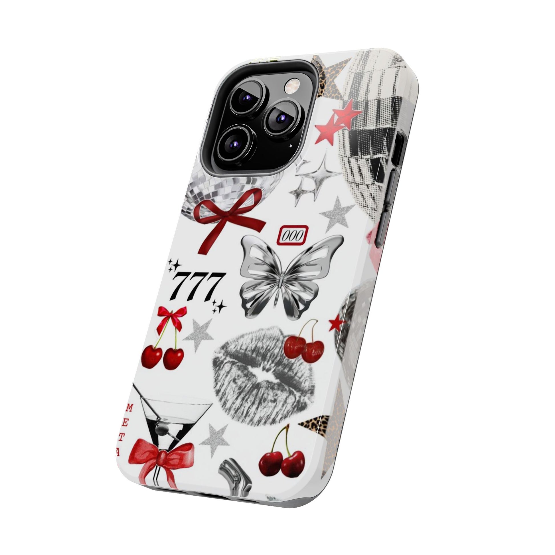 Glamorous Tough Phone Case with Disco Theme and Cherry Accents