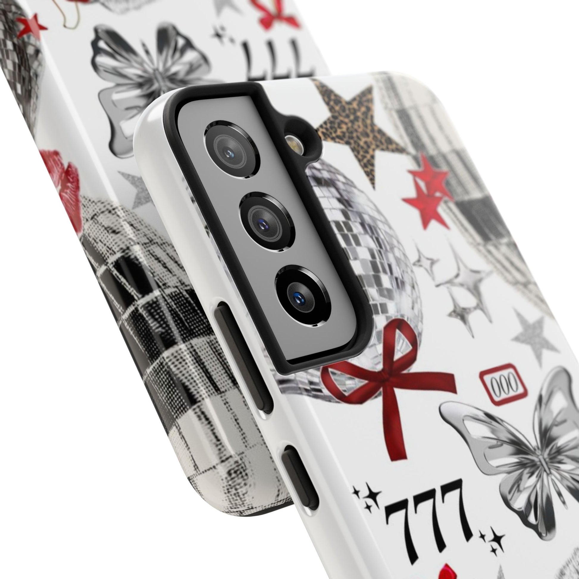 Glamorous Tough Phone Case with Disco Theme and Cherry Accents