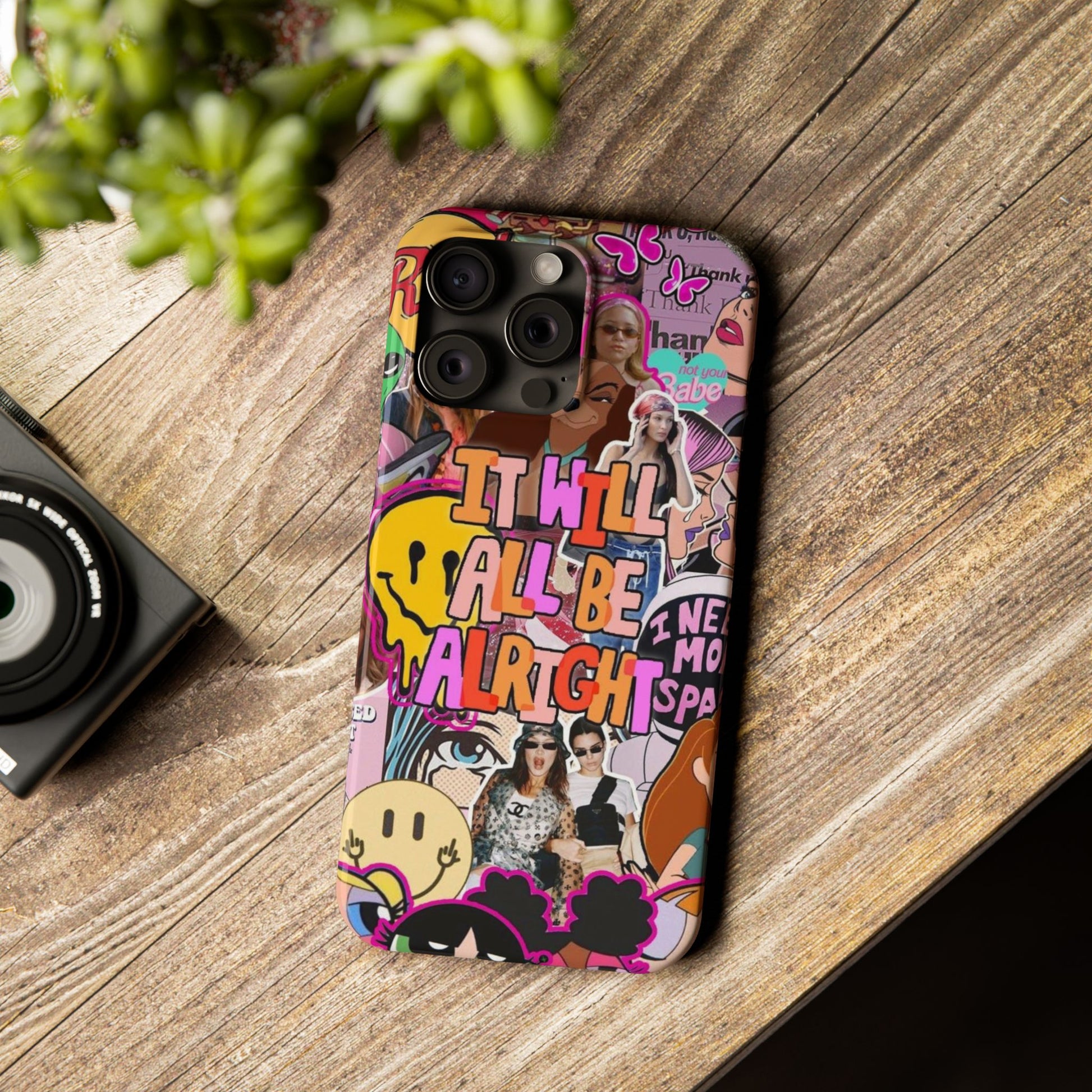 Vibrant Slim Phone Case - 'It Will All Be Alright' Collage Design