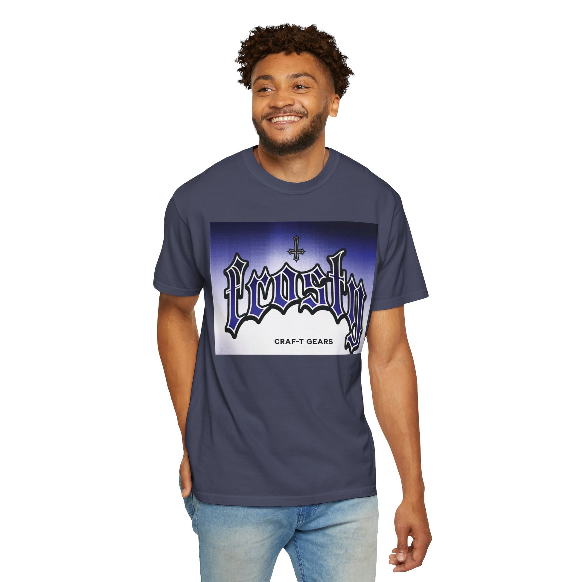 Frosty Male Garment-Dyed T-shirt - Cool Graphic Tee for Streetwear Lovers