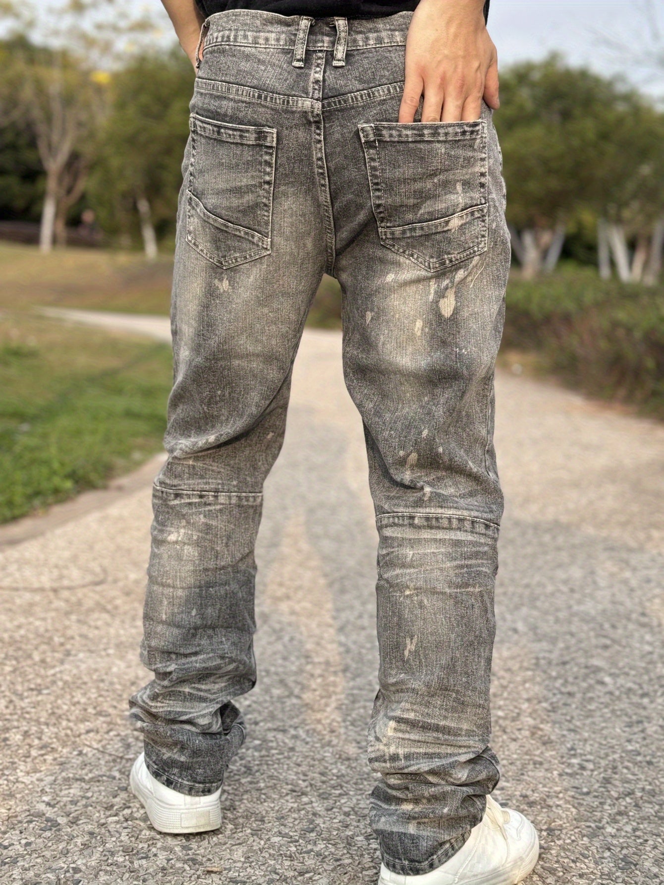 Men's Stretch Slim-Fit Ripped Jeans - Y2K Streetwear Style with 3D Embroidered Cat Beard Detail, Water-Washed Denim & Straight Leg Cut for All-Season Comfort, Casual Streetwear