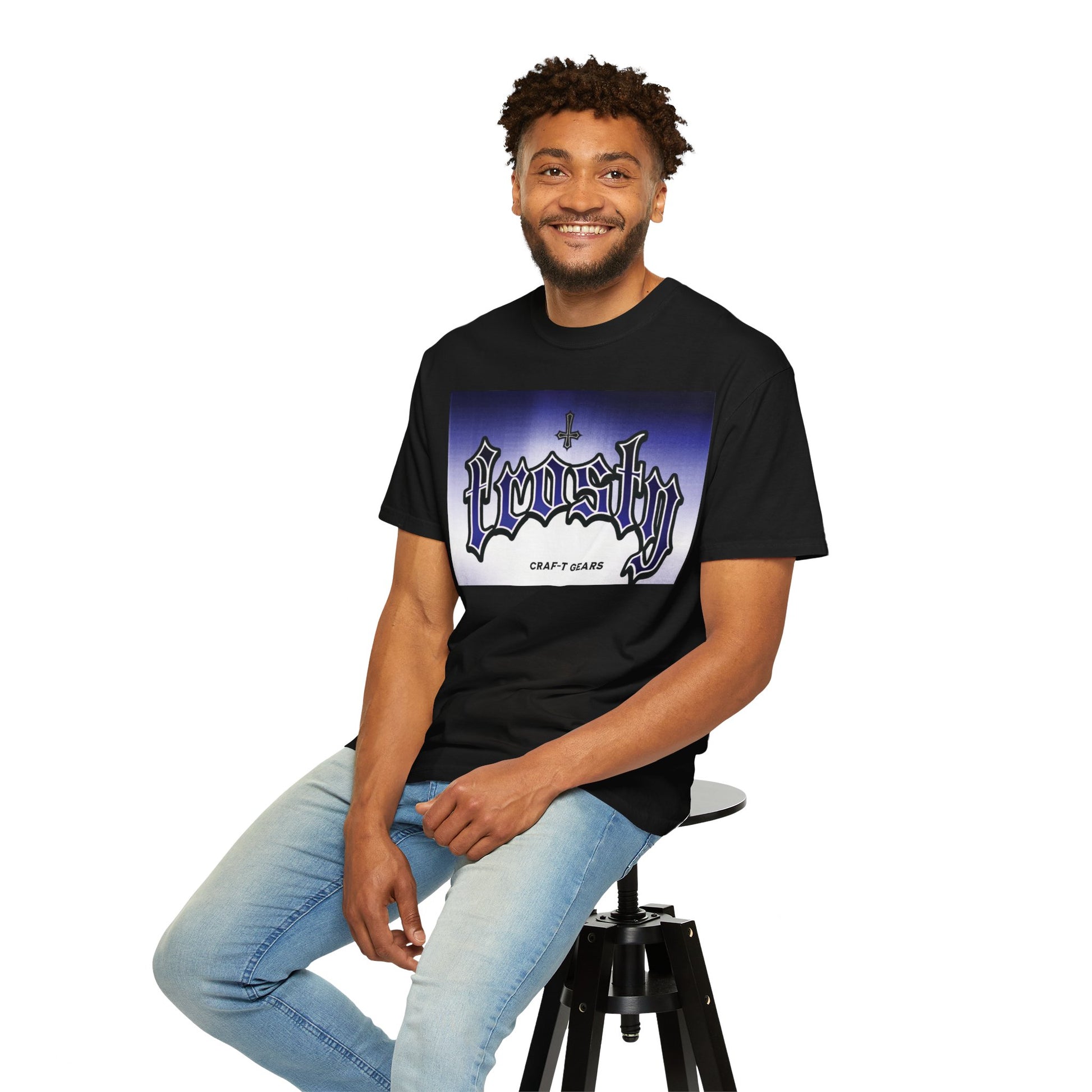Frosty Male Garment-Dyed T-shirt - Cool Graphic Tee for Streetwear Lovers