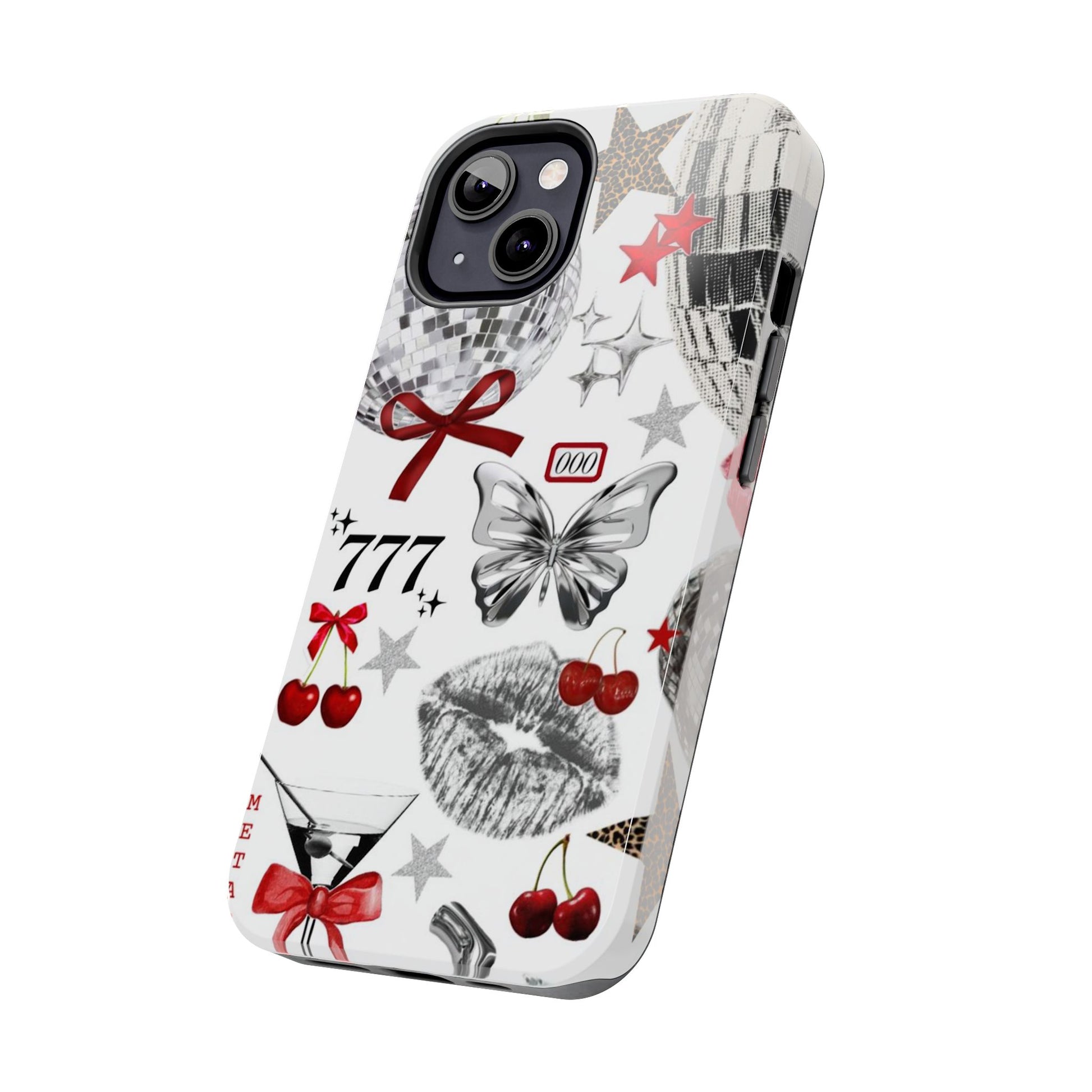 Glamorous Tough Phone Case with Disco Theme and Cherry Accents