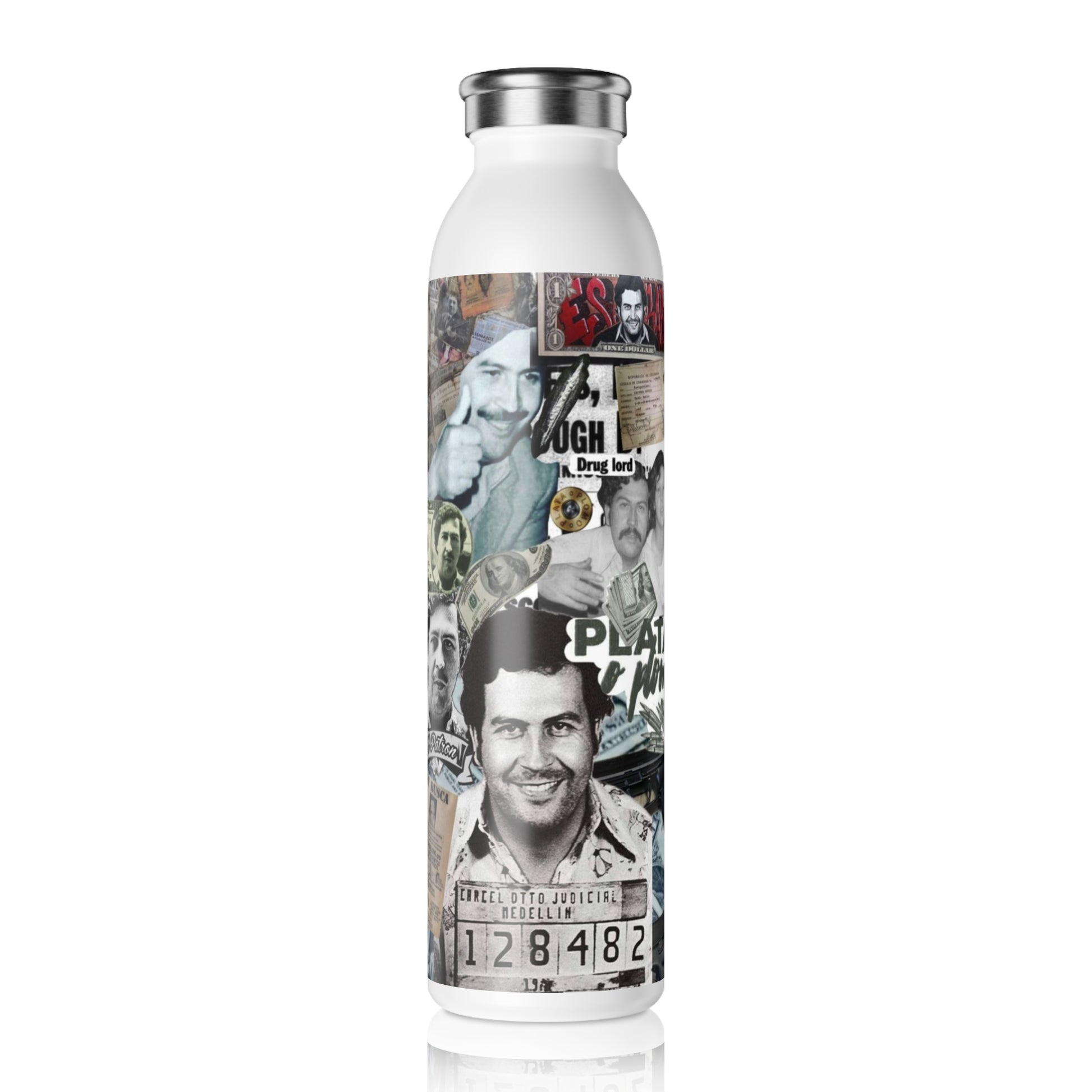 Stylish Slim Water Bottle - Vintage Collage Design