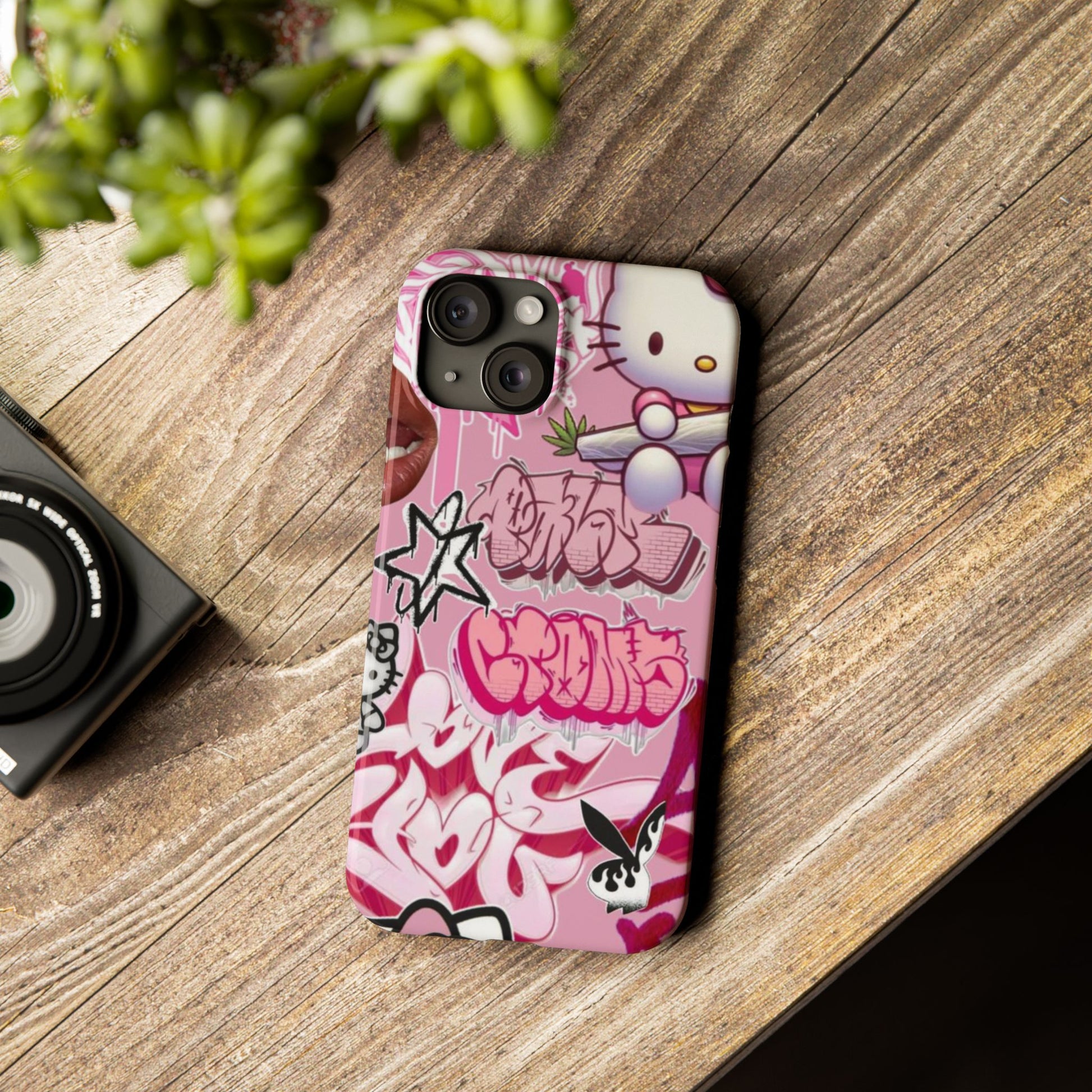 Trendy Hello Kitty Slim Phone Case - Graffiti Style, Cute and Stylish