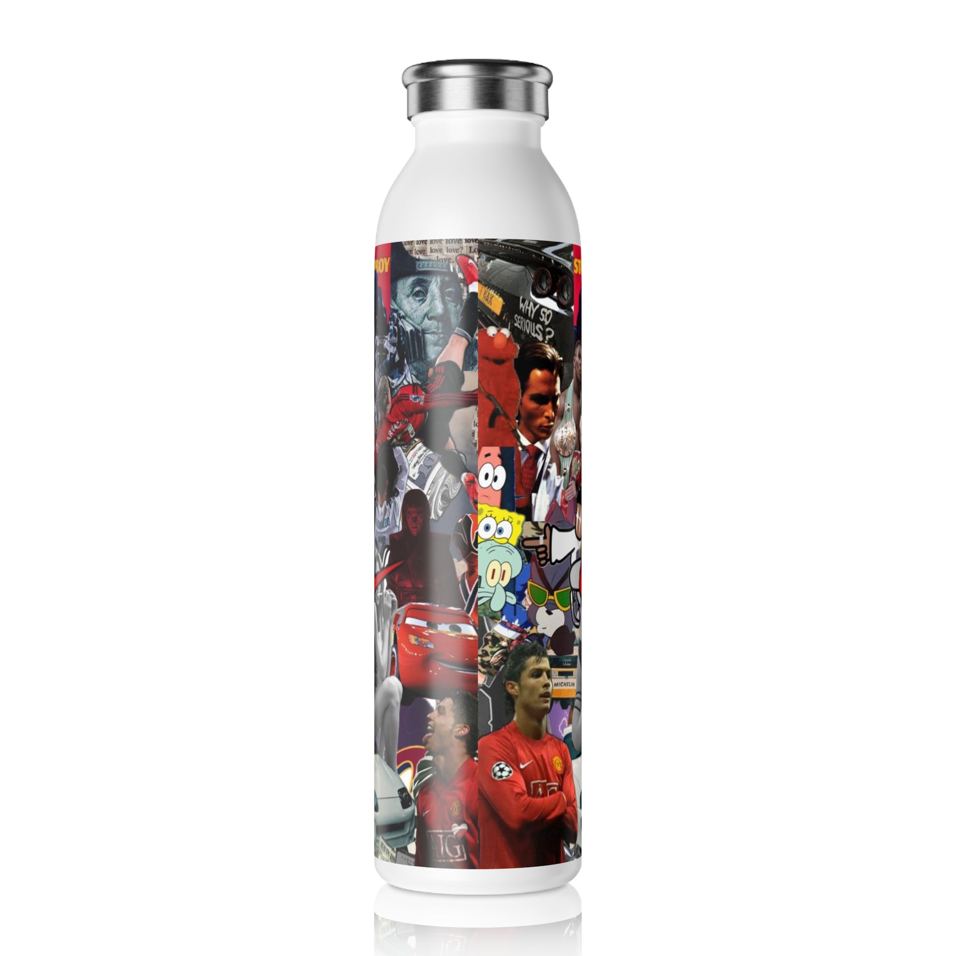 Slim Water Bottle - Retro Collage Design, Perfect for Active Lifestyles & Gifting