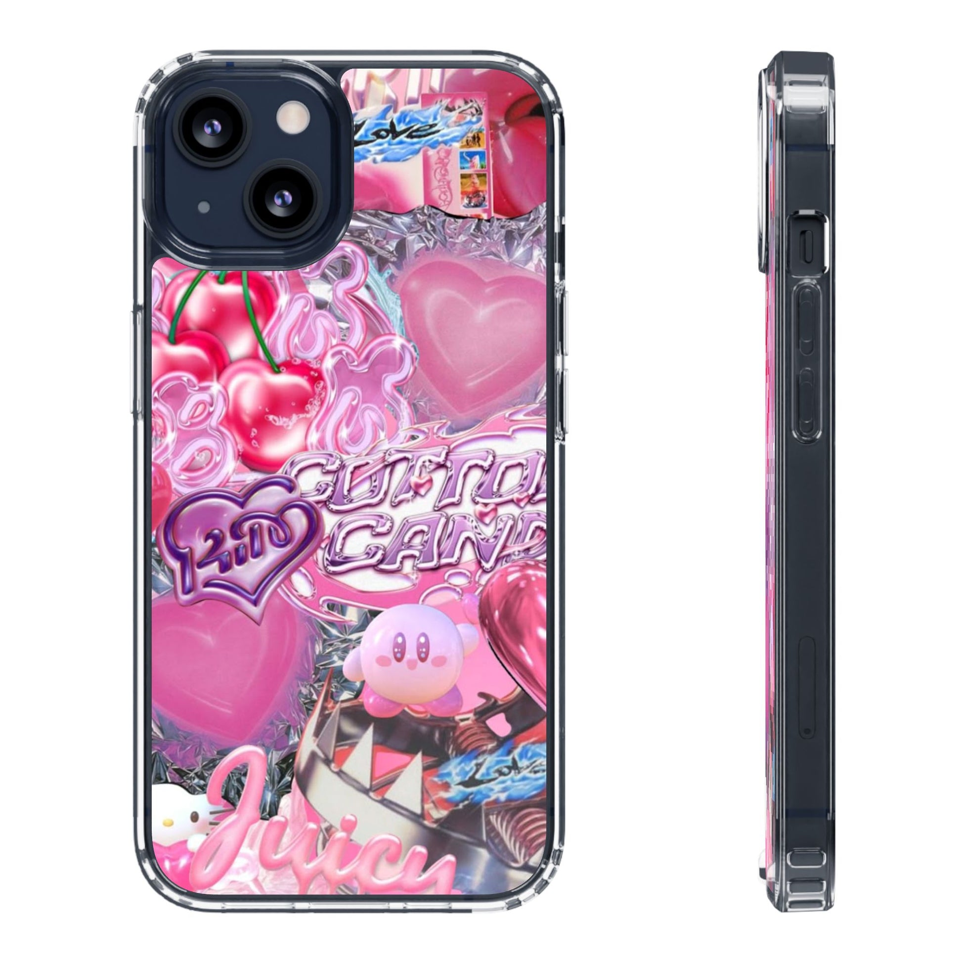 Juicy Candy Clear Phone Cases - Cute Cherry Heart Design for Sweet Lovers