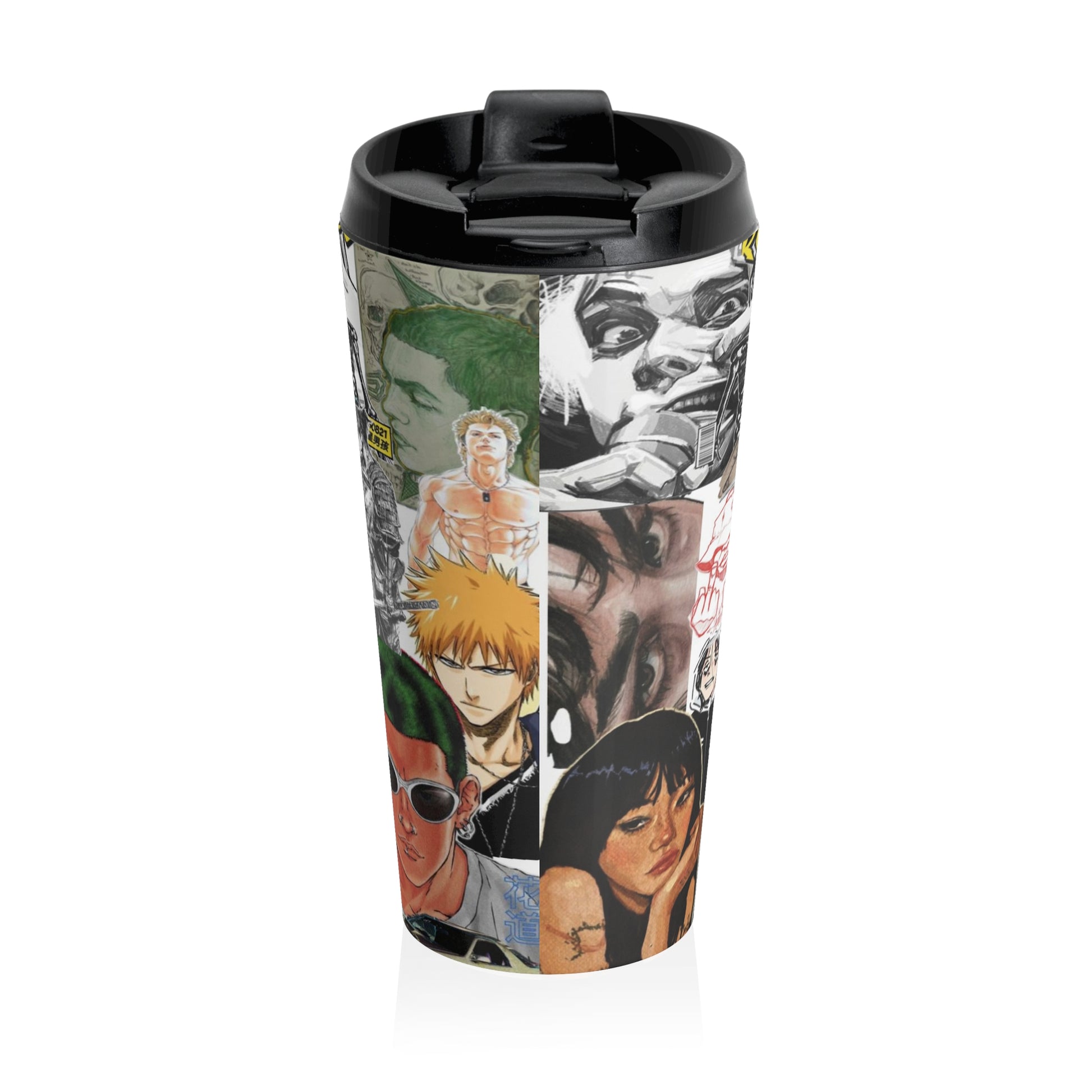 Anime-Inspired Stainless Steel Travel Mug | Cool Collage Design for Fans