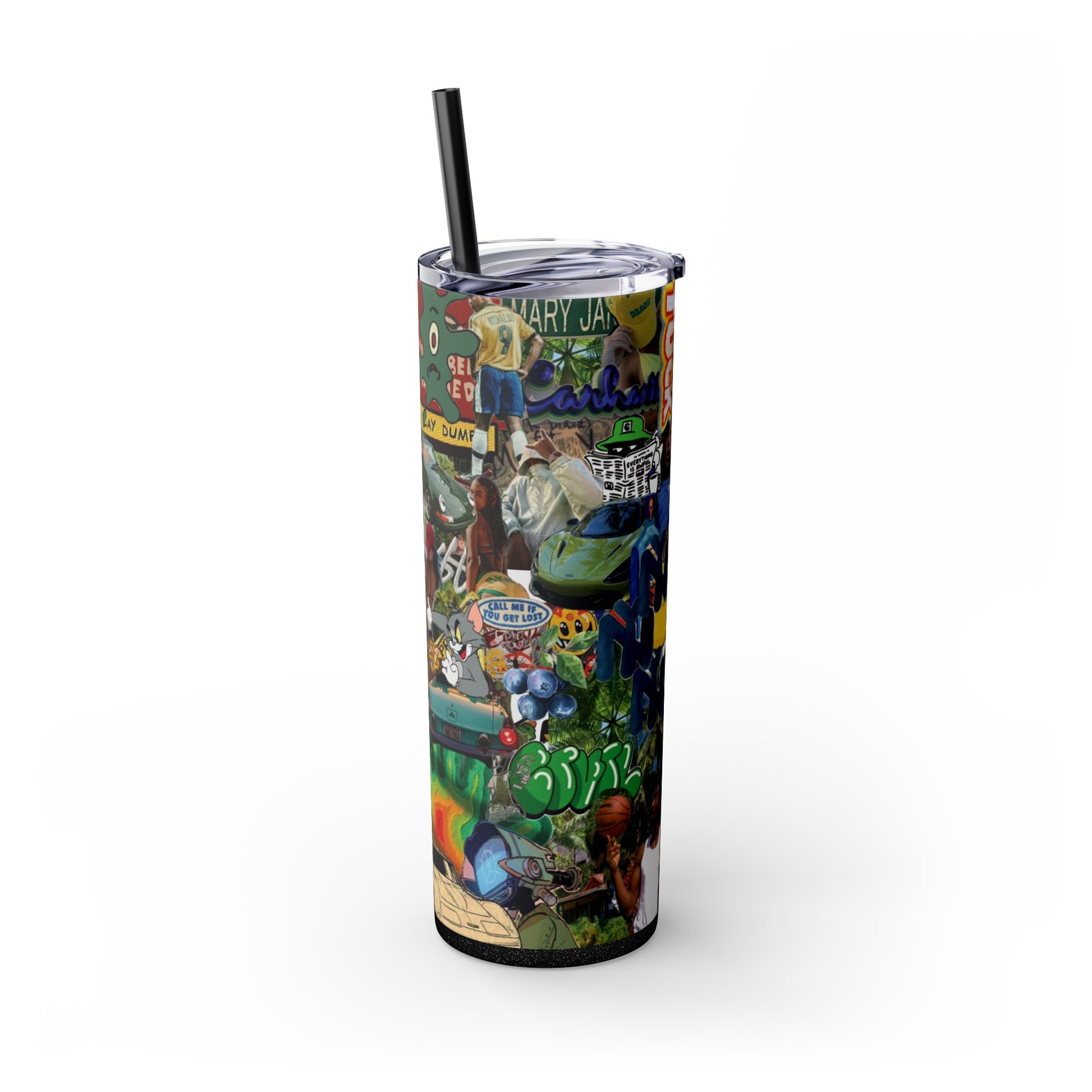 Colorful Graffiti Skinny Tumbler with Straw – 20oz Travel Mug for Urban Art Lovers