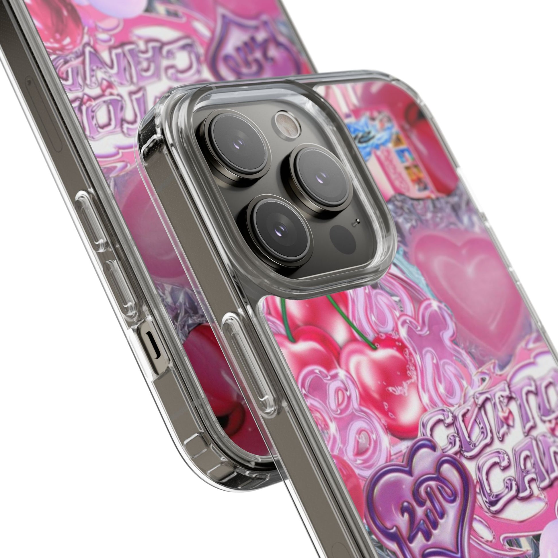 Juicy Candy Clear Phone Cases - Cute Cherry Heart Design for Sweet Lovers