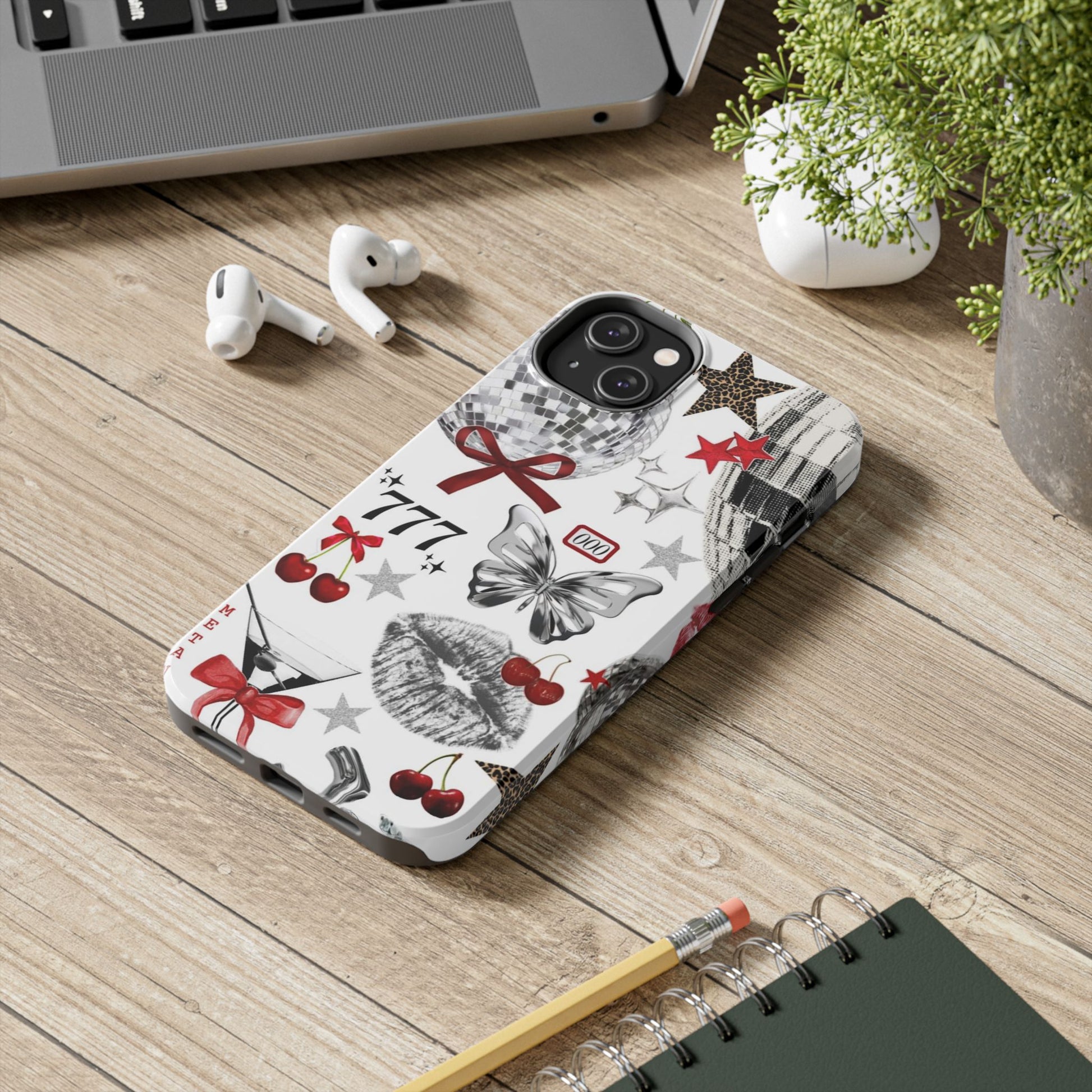 Glamorous Tough Phone Case with Disco Theme and Cherry Accents