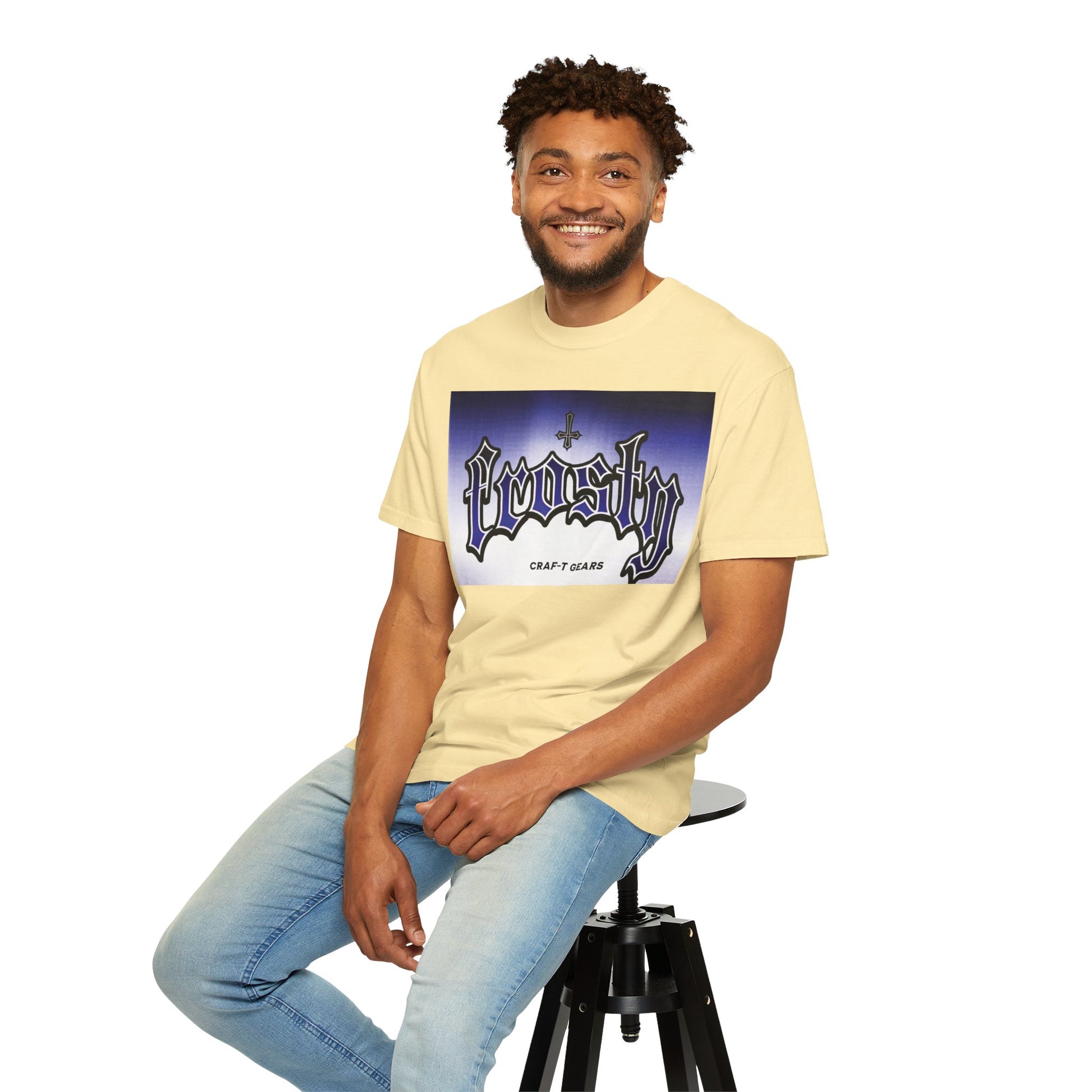 Frosty Male Garment-Dyed T-shirt - Cool Graphic Tee for Streetwear Lovers