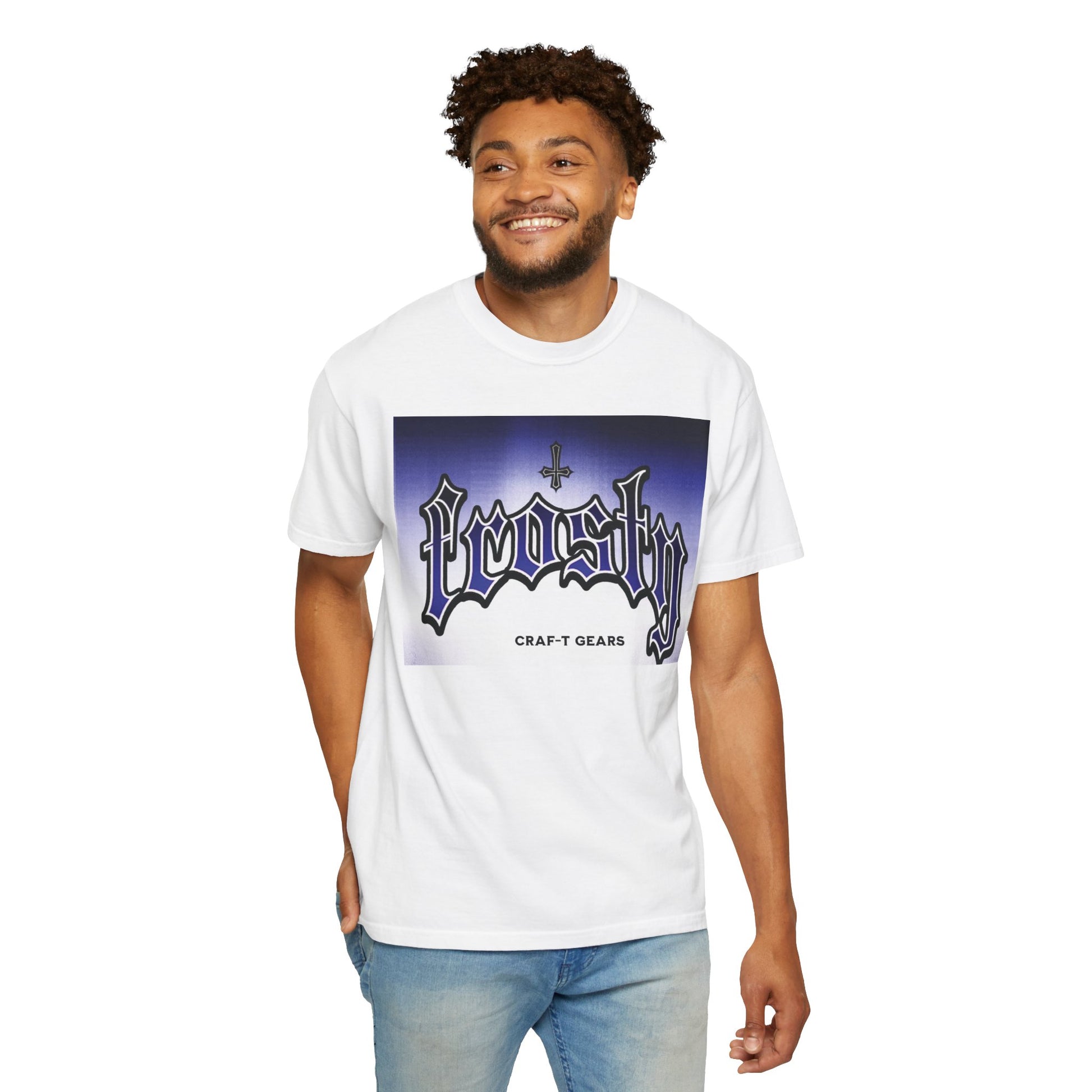 Frosty Male Garment-Dyed T-shirt - Cool Graphic Tee for Streetwear Lovers