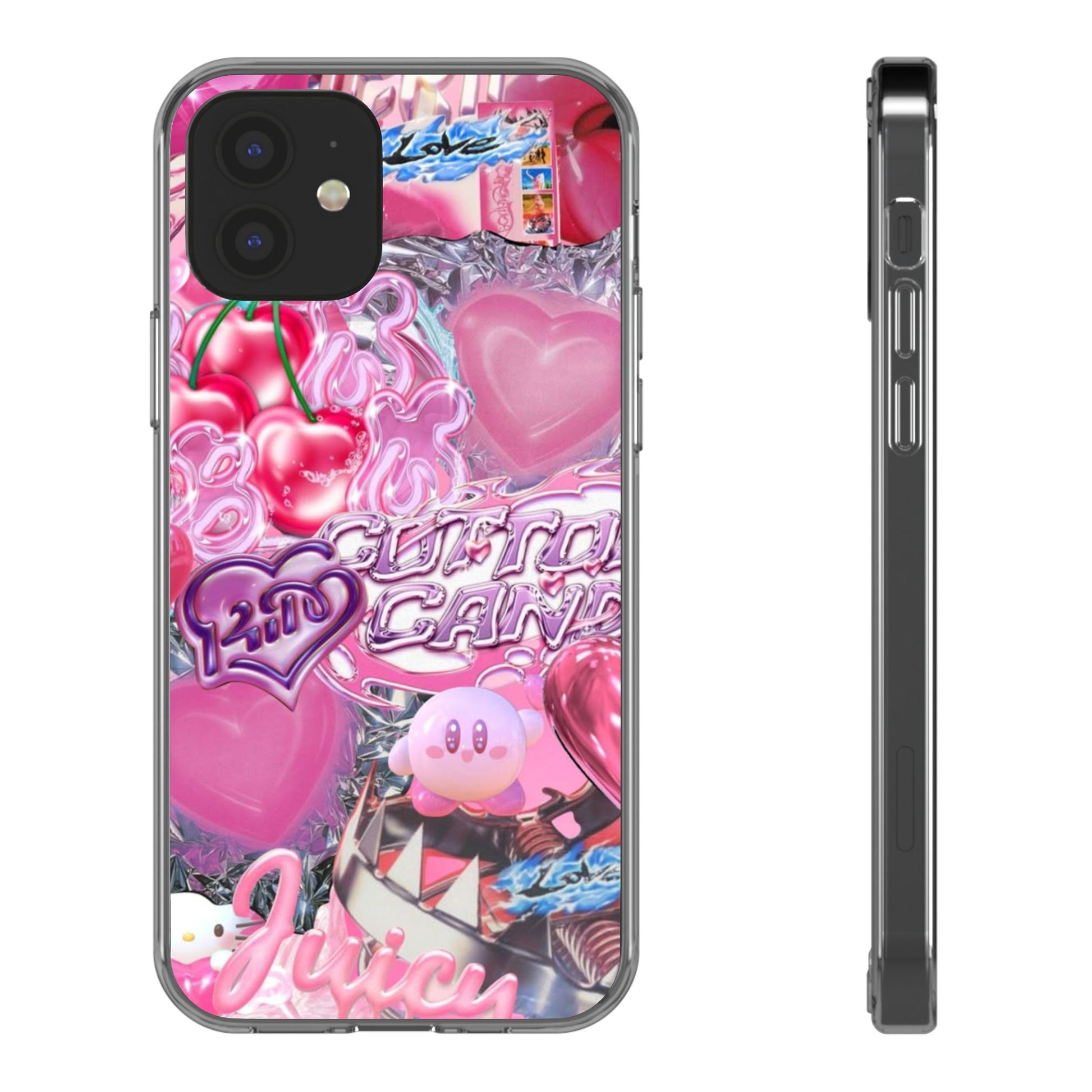 Juicy Candy Clear Phone Cases - Cute Cherry Heart Design for Sweet Lovers