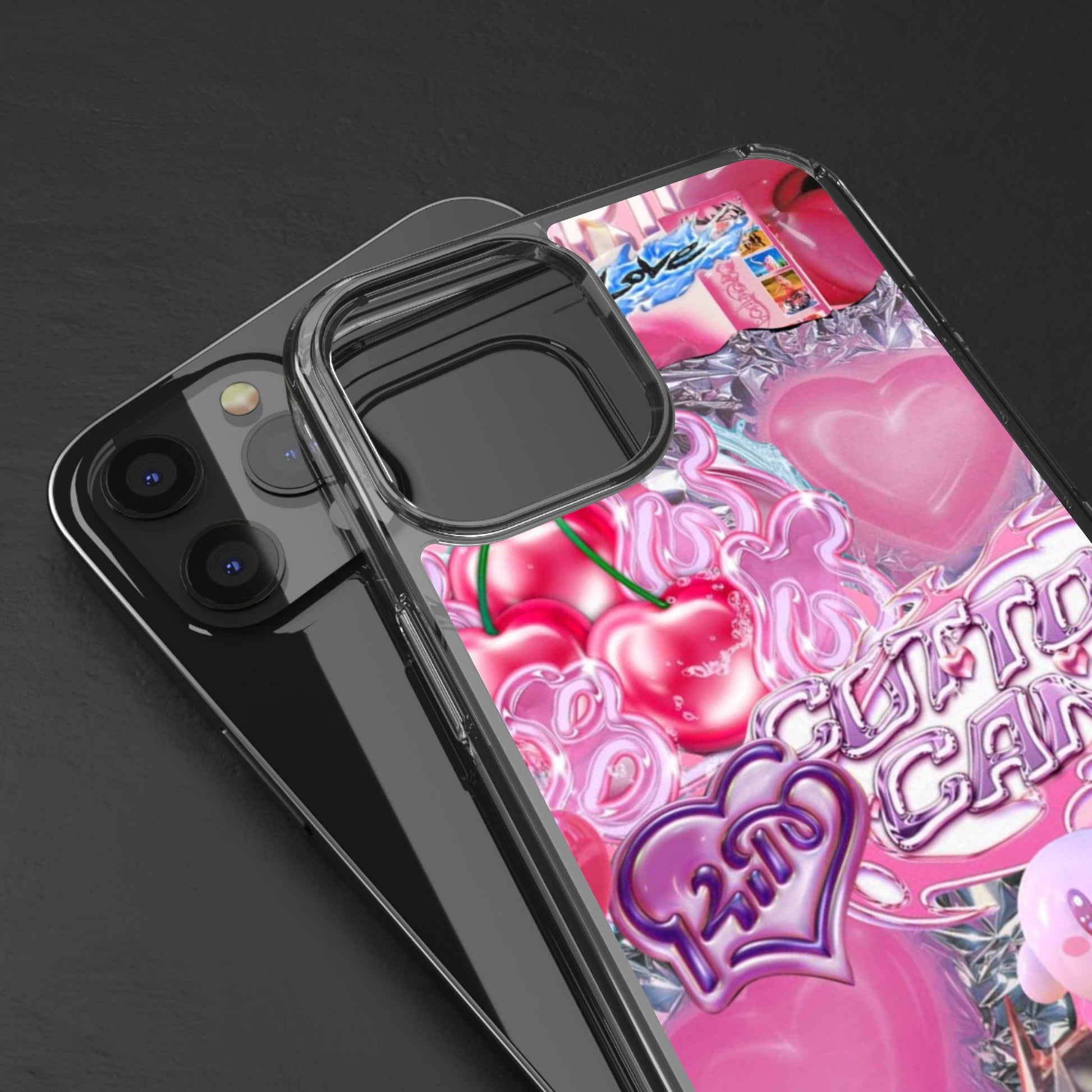 Juicy Candy Clear Phone Cases - Cute Cherry Heart Design for Sweet Lovers