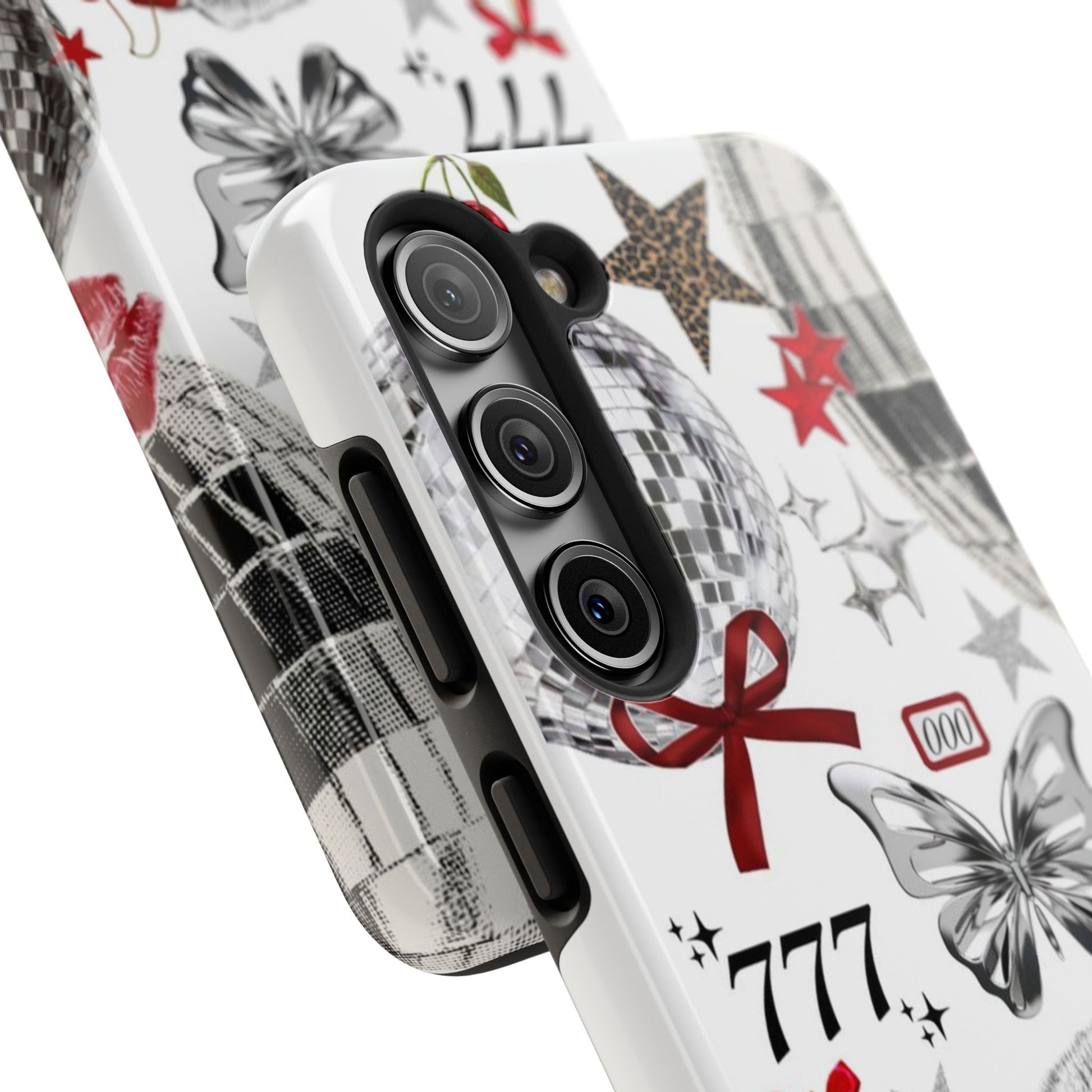 Glamorous Tough Phone Case with Disco Theme and Cherry Accents