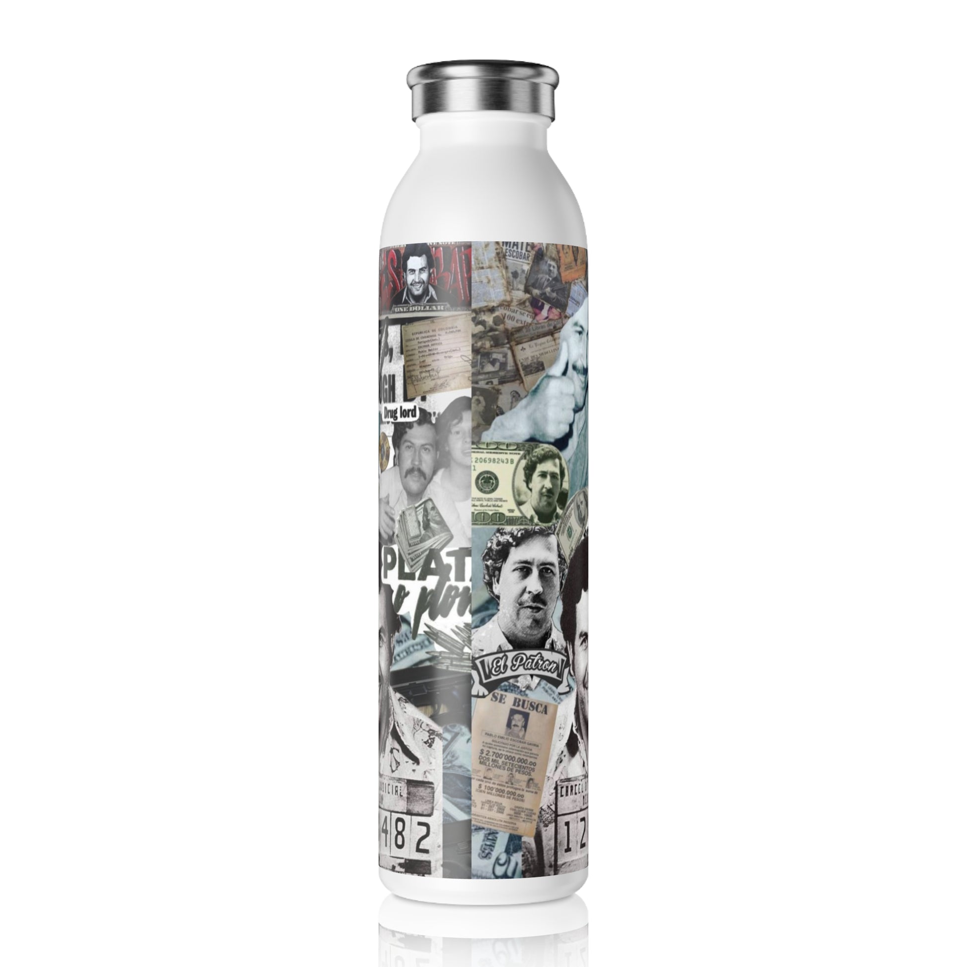 Stylish Slim Water Bottle - Vintage Collage Design
