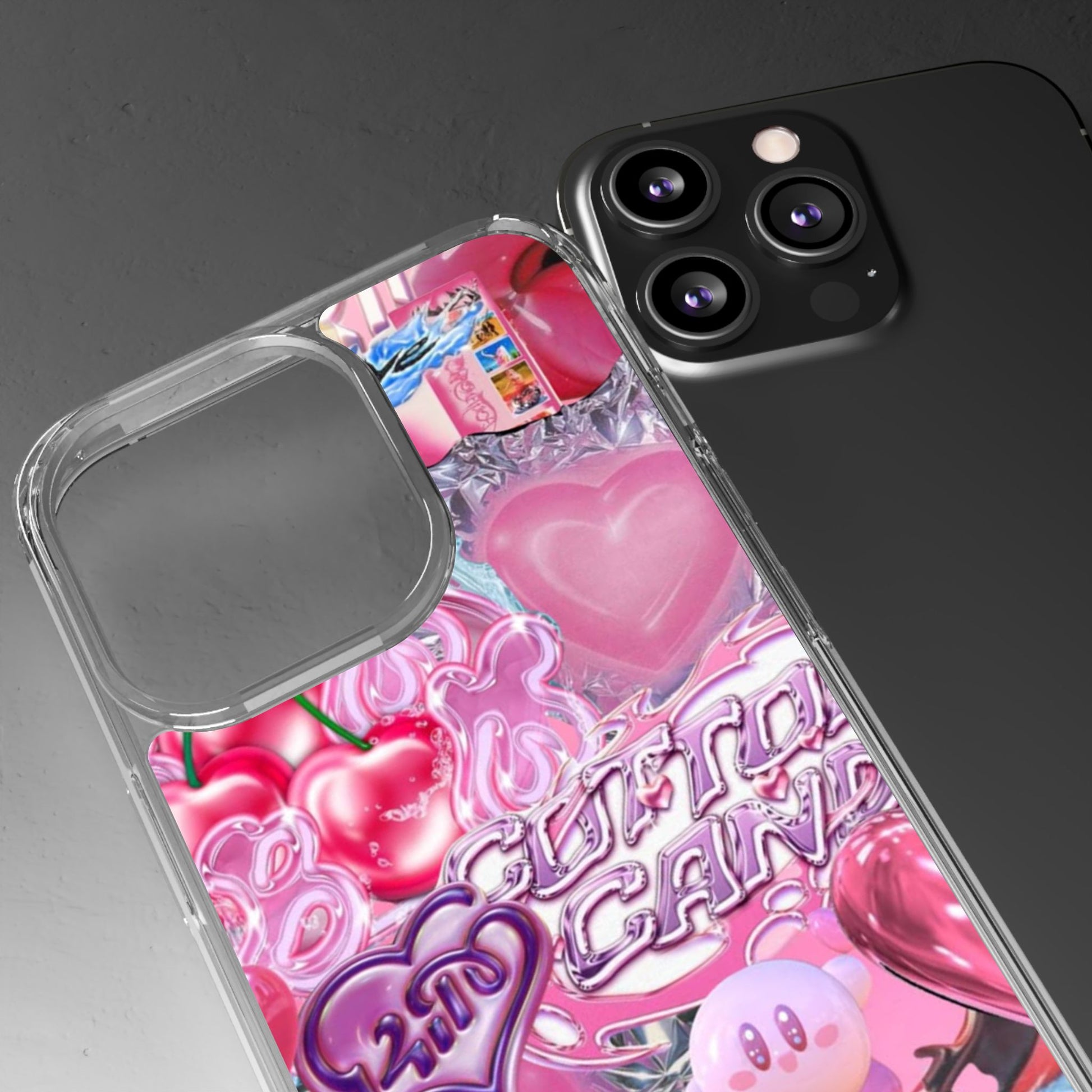 Juicy Candy Clear Phone Cases - Cute Cherry Heart Design for Sweet Lovers