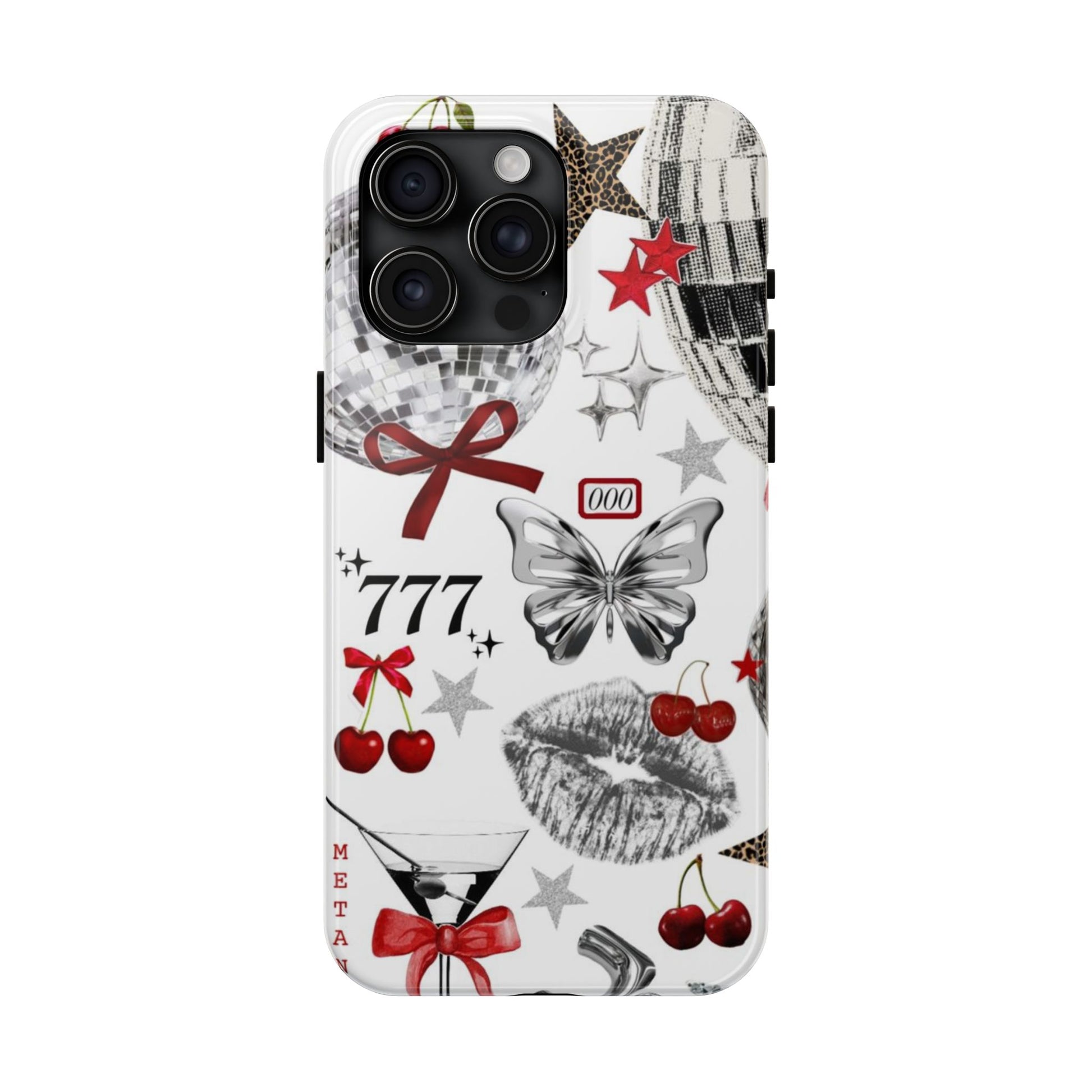 Glamorous Tough Phone Case with Disco Theme and Cherry Accents