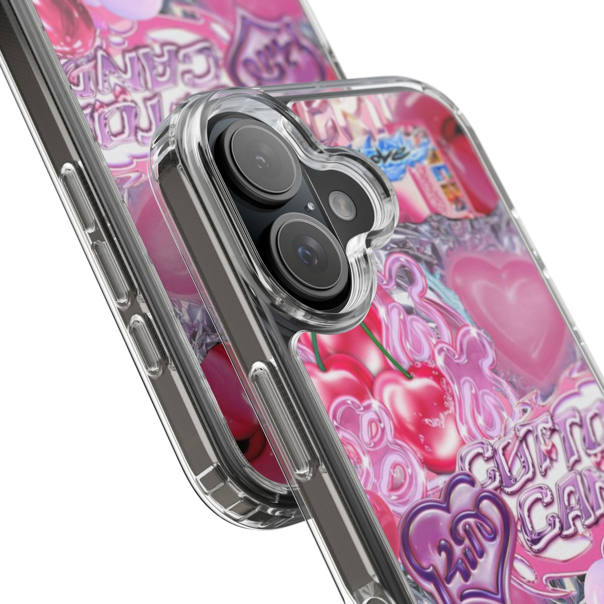 Juicy Candy Clear Phone Cases - Cute Cherry Heart Design for Sweet Lovers