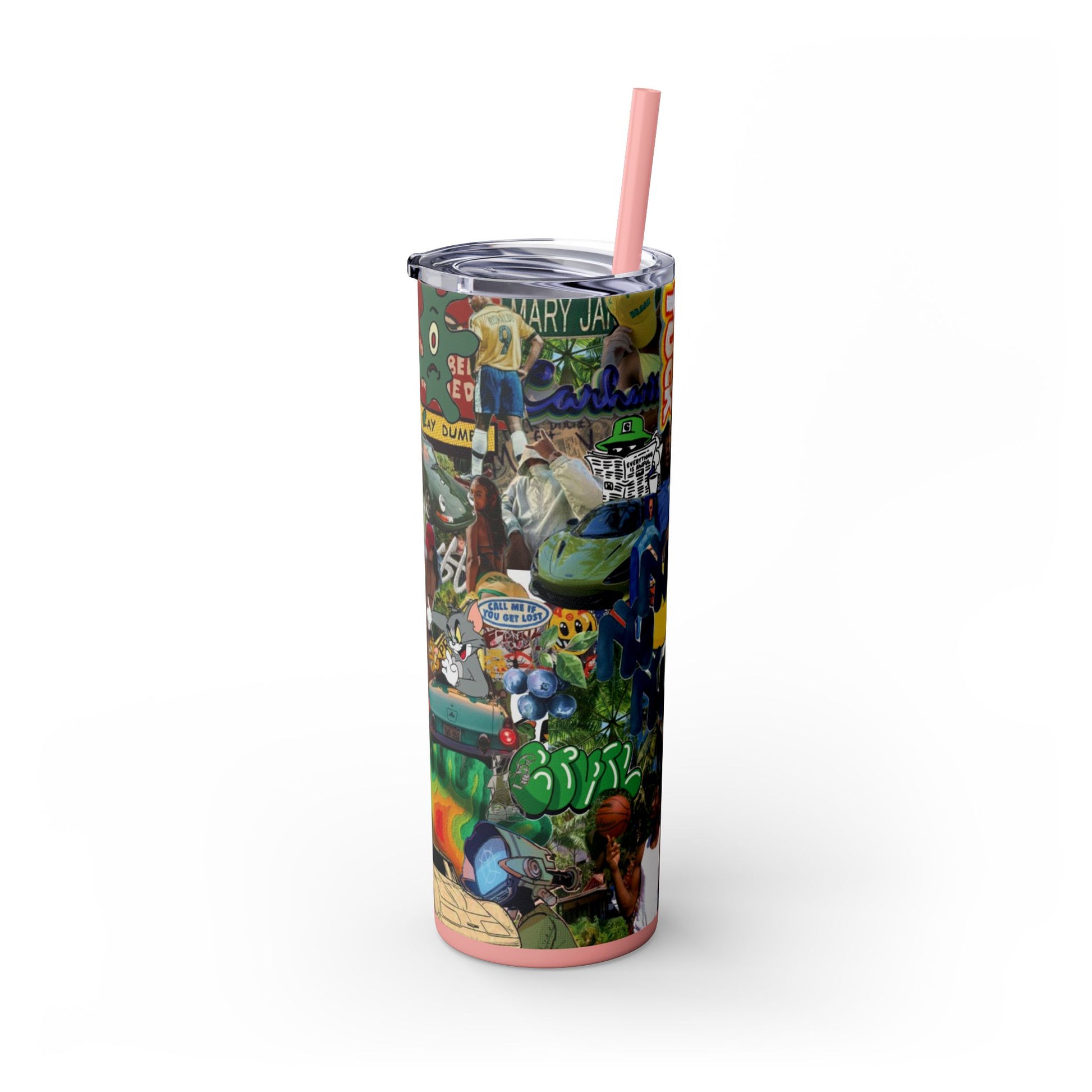 Colorful Graffiti Skinny Tumbler with Straw – 20oz Travel Mug for Urban Art Lovers