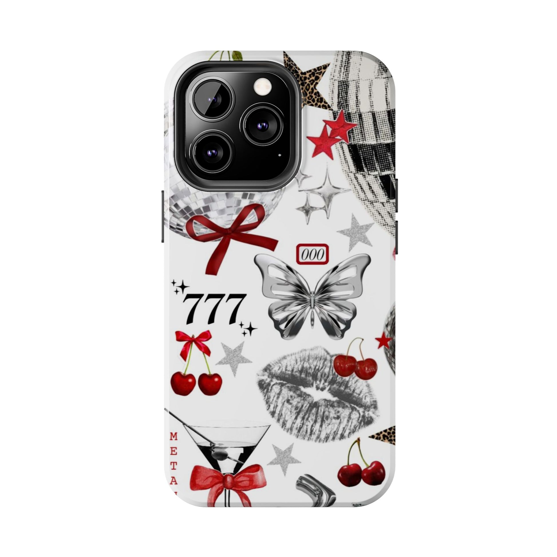 Glamorous Tough Phone Case with Disco Theme and Cherry Accents