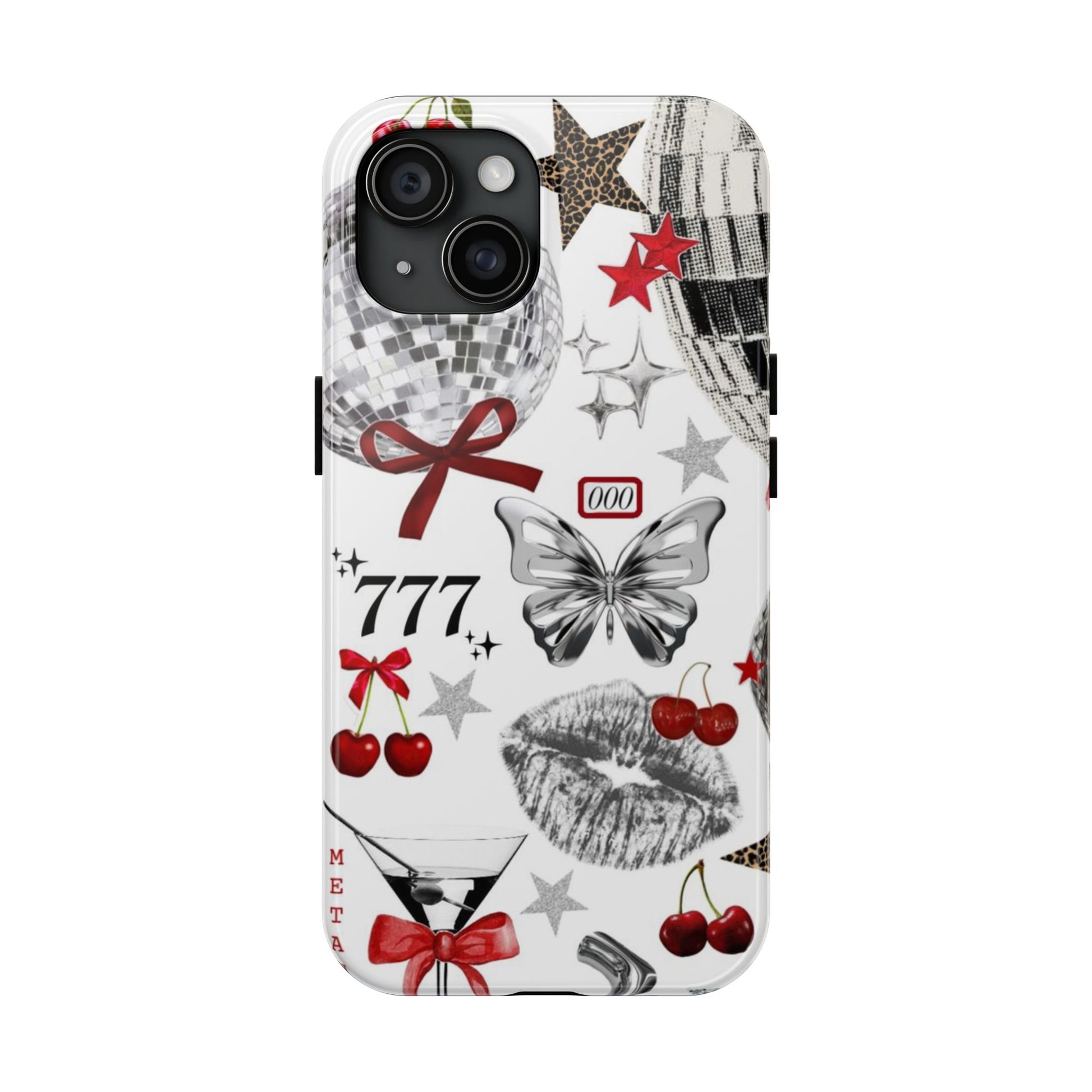 Glamorous Tough Phone Case with Disco Theme and Cherry Accents
