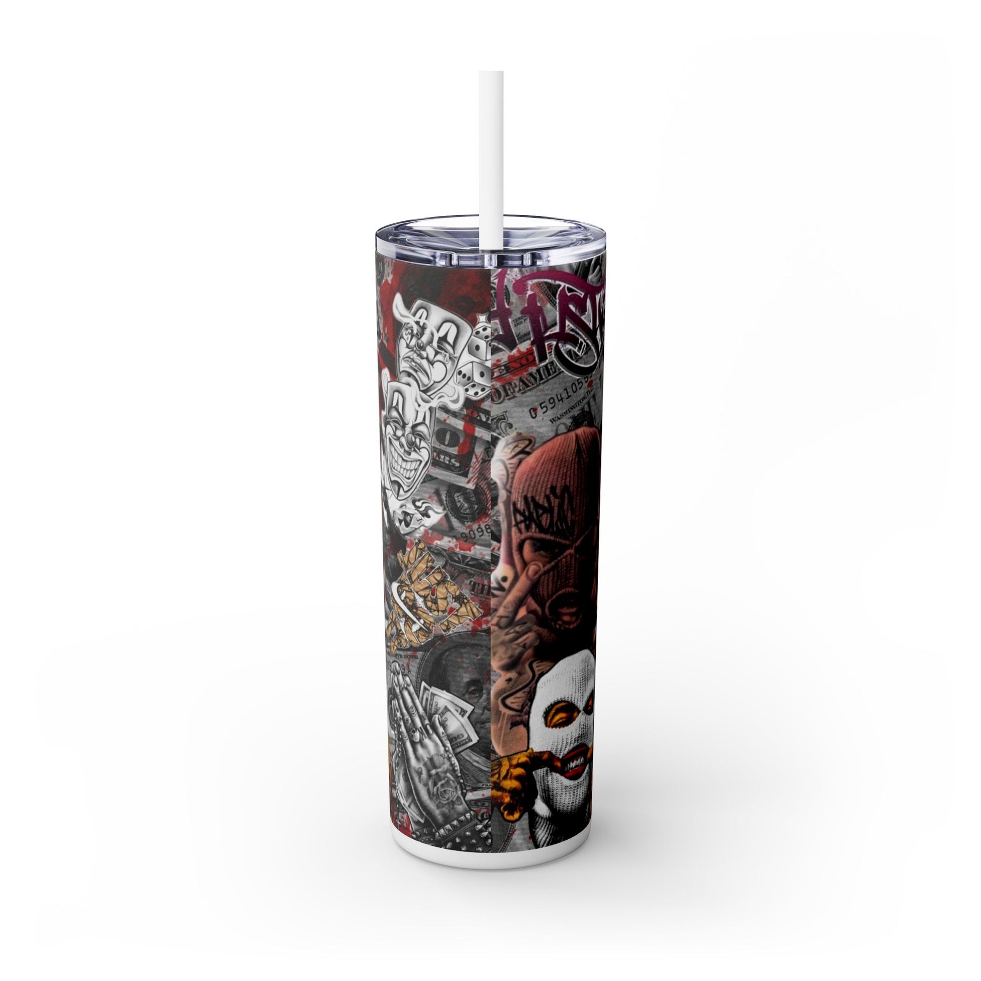 Graffiti Art Skinny Tumbler with Straw - 20oz Urban Drinkware for Creative Spirits