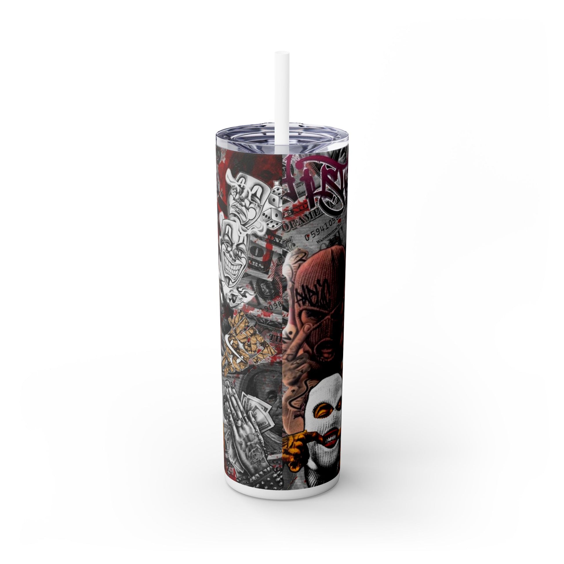 Graffiti Art Skinny Tumbler with Straw - 20oz Urban Drinkware for Creative Spirits