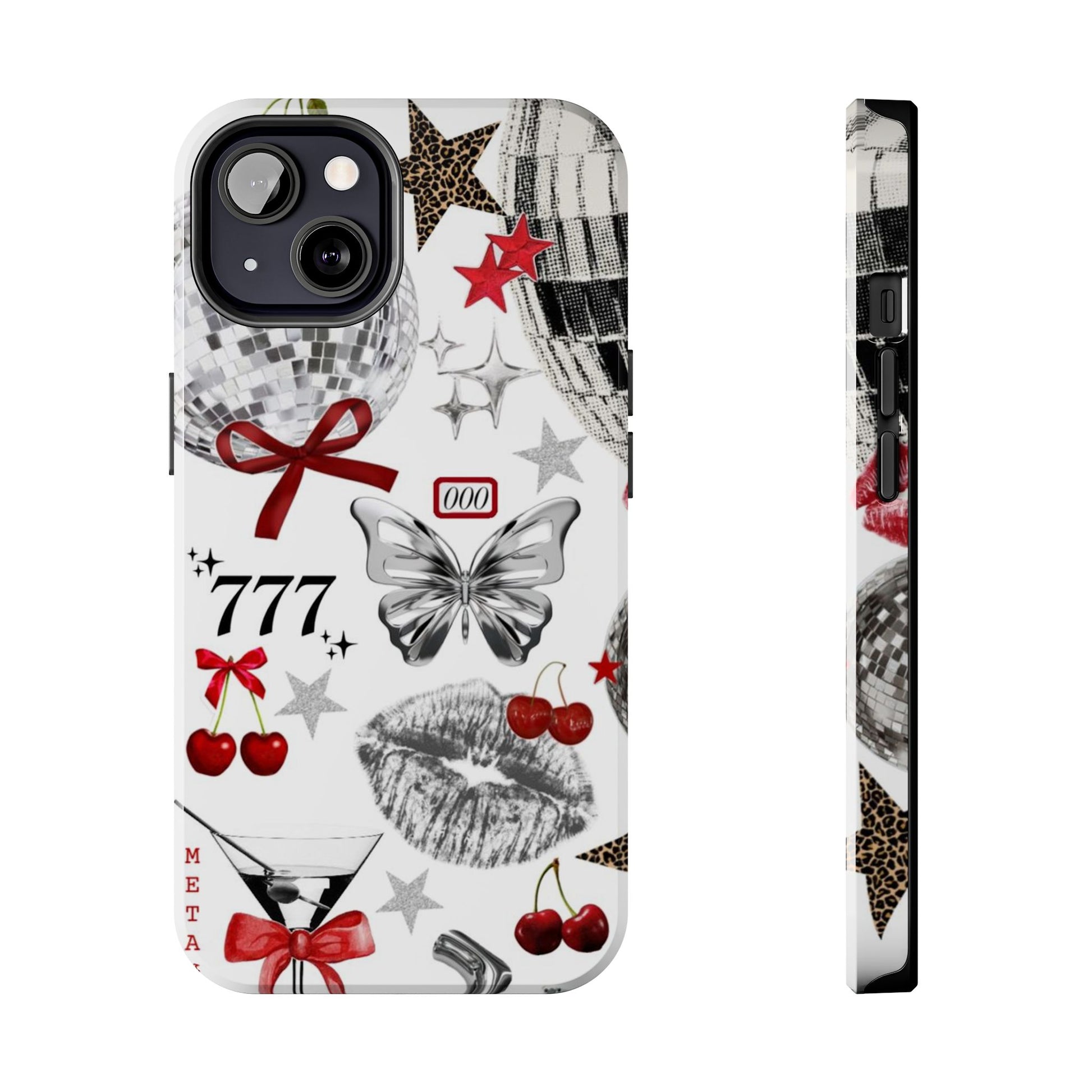 Glamorous Tough Phone Case with Disco Theme and Cherry Accents
