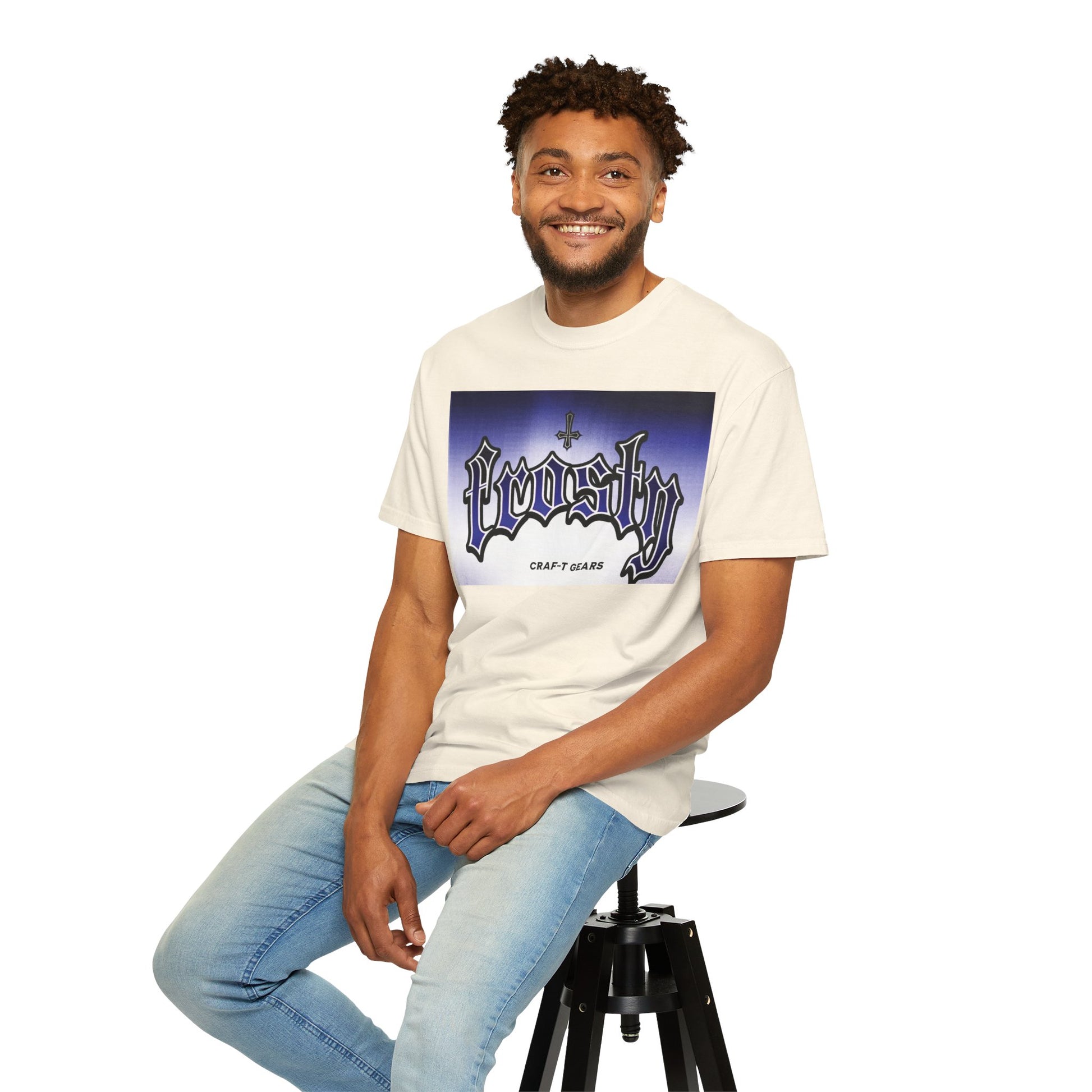 Frosty Male Garment-Dyed T-shirt - Cool Graphic Tee for Streetwear Lovers