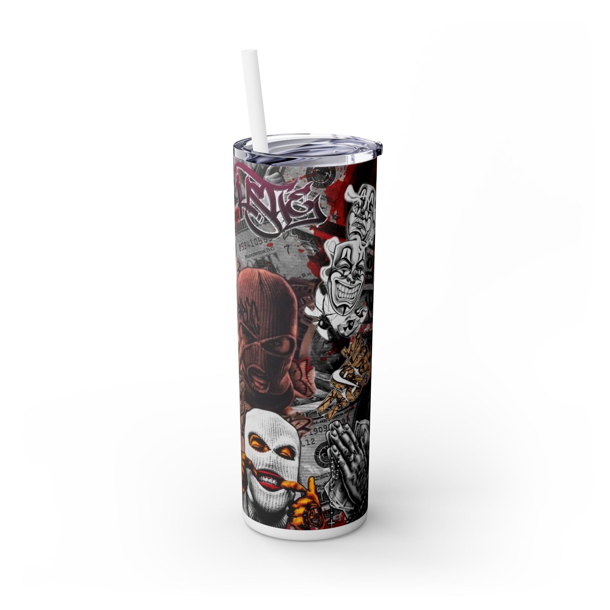 Graffiti Art Skinny Tumbler with Straw - 20oz Urban Drinkware for Creative Spirits