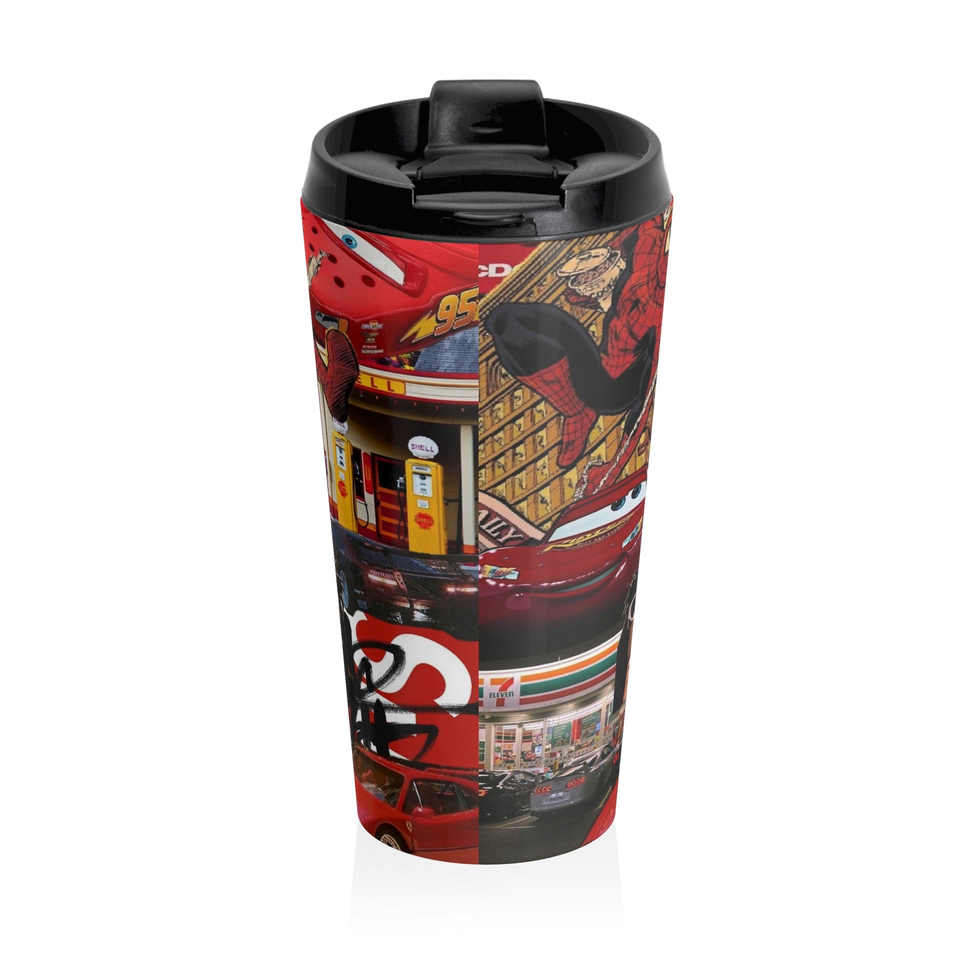 Vibrant Cartoon Travel Mug - Car Enthusiast Design
