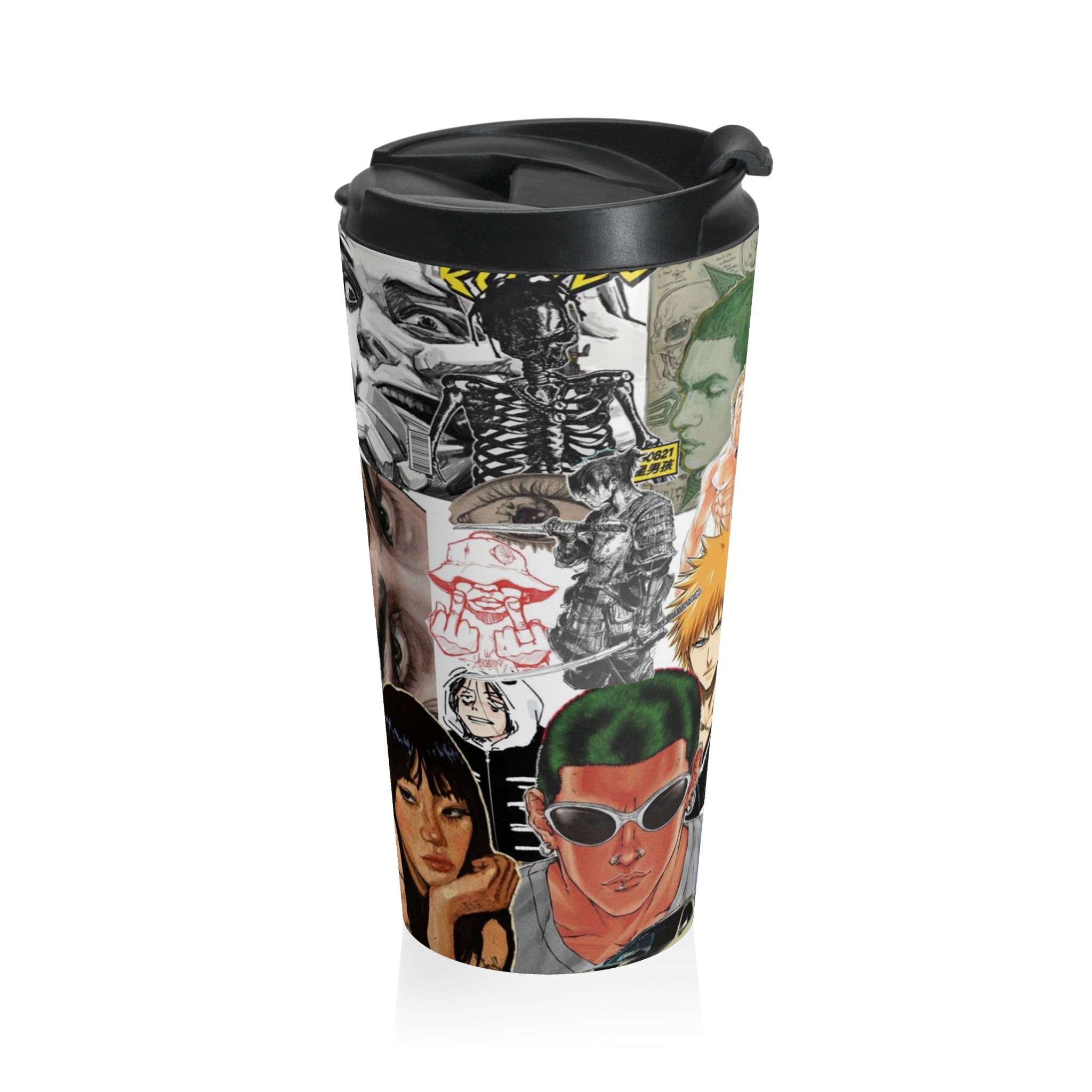 Anime-Inspired Stainless Steel Travel Mug | Cool Collage Design for Fans