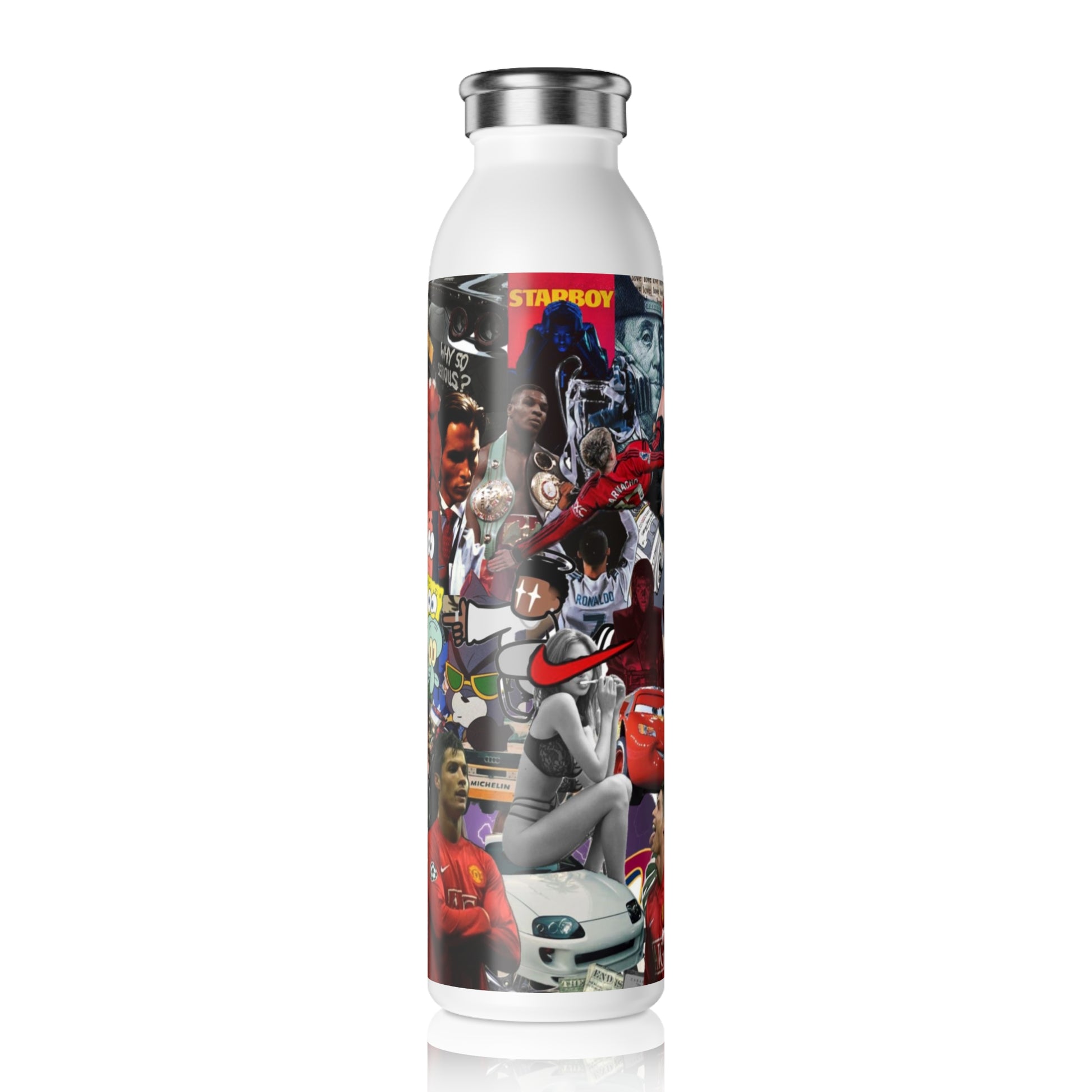 Slim Water Bottle - Retro Collage Design, Perfect for Active Lifestyles & Gifting