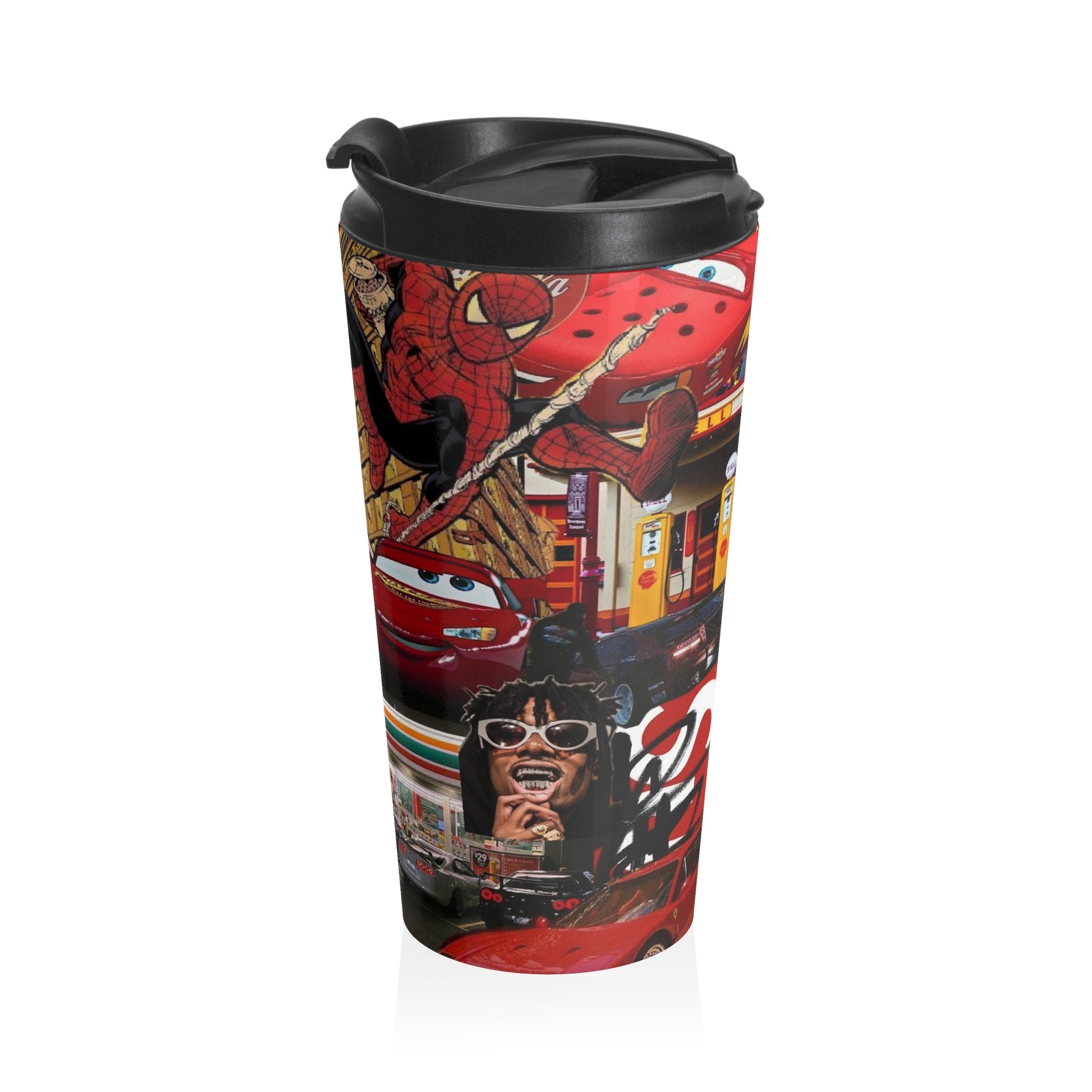 Vibrant Cartoon Travel Mug - Car Enthusiast Design