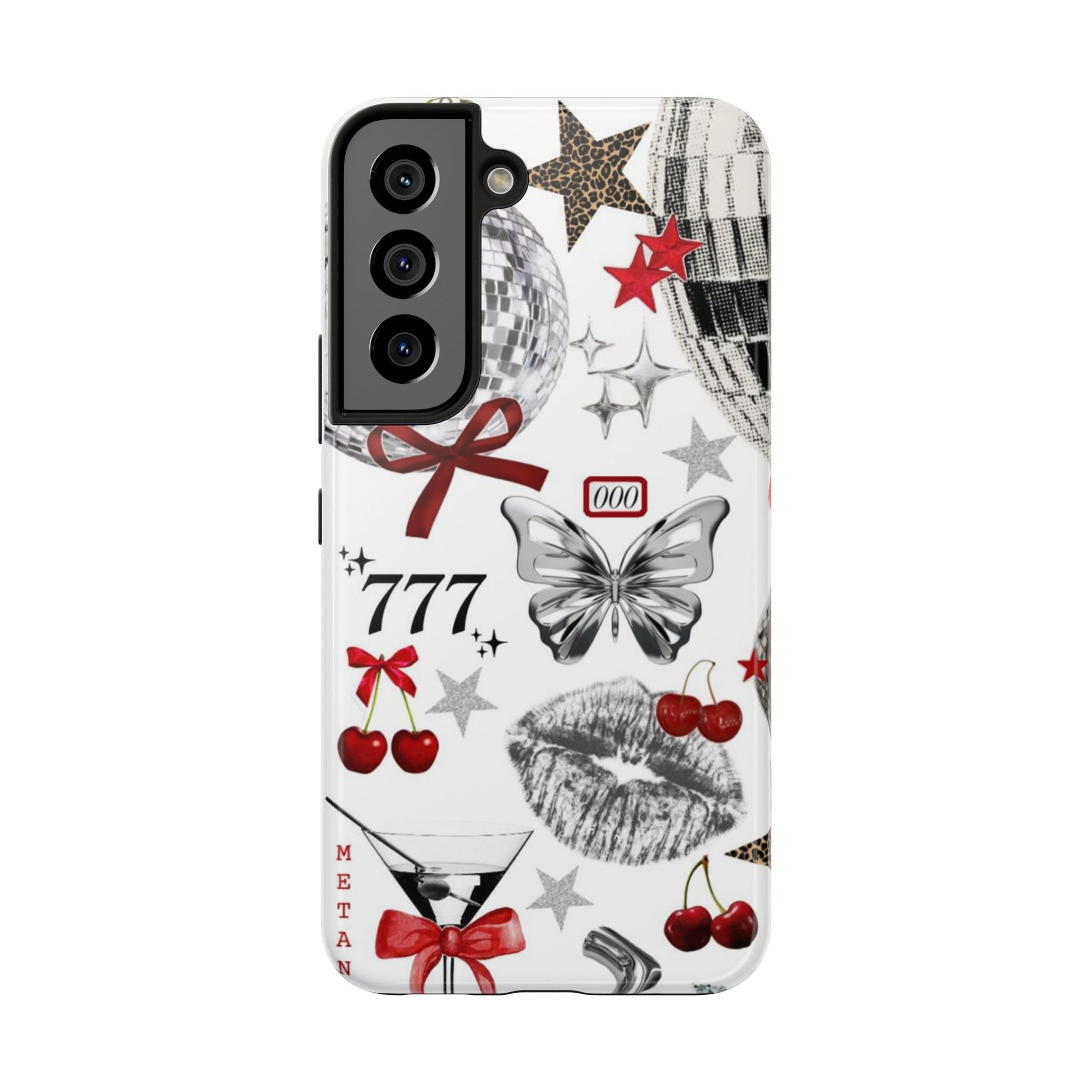 Glamorous Tough Phone Case with Disco Theme and Cherry Accents